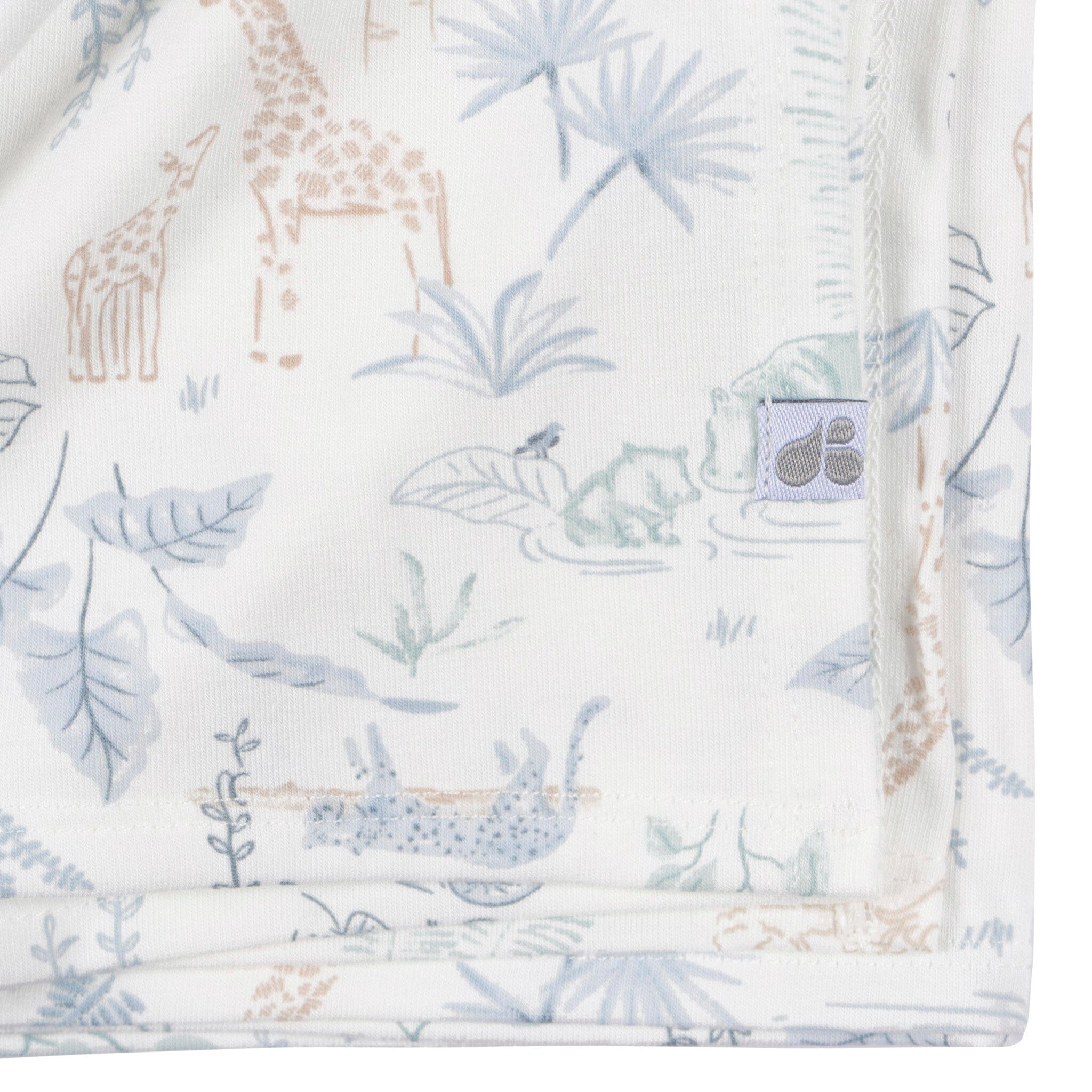 2-Piece Baby Boys Ivory Blue Palms Swaddle Blanket & Hat Set - Image 5