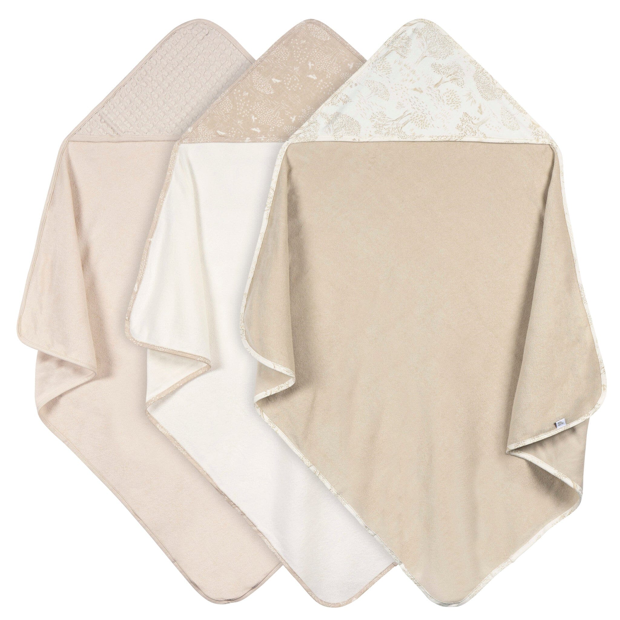 3-Pack Baby Neutral Tan Hooded Towels