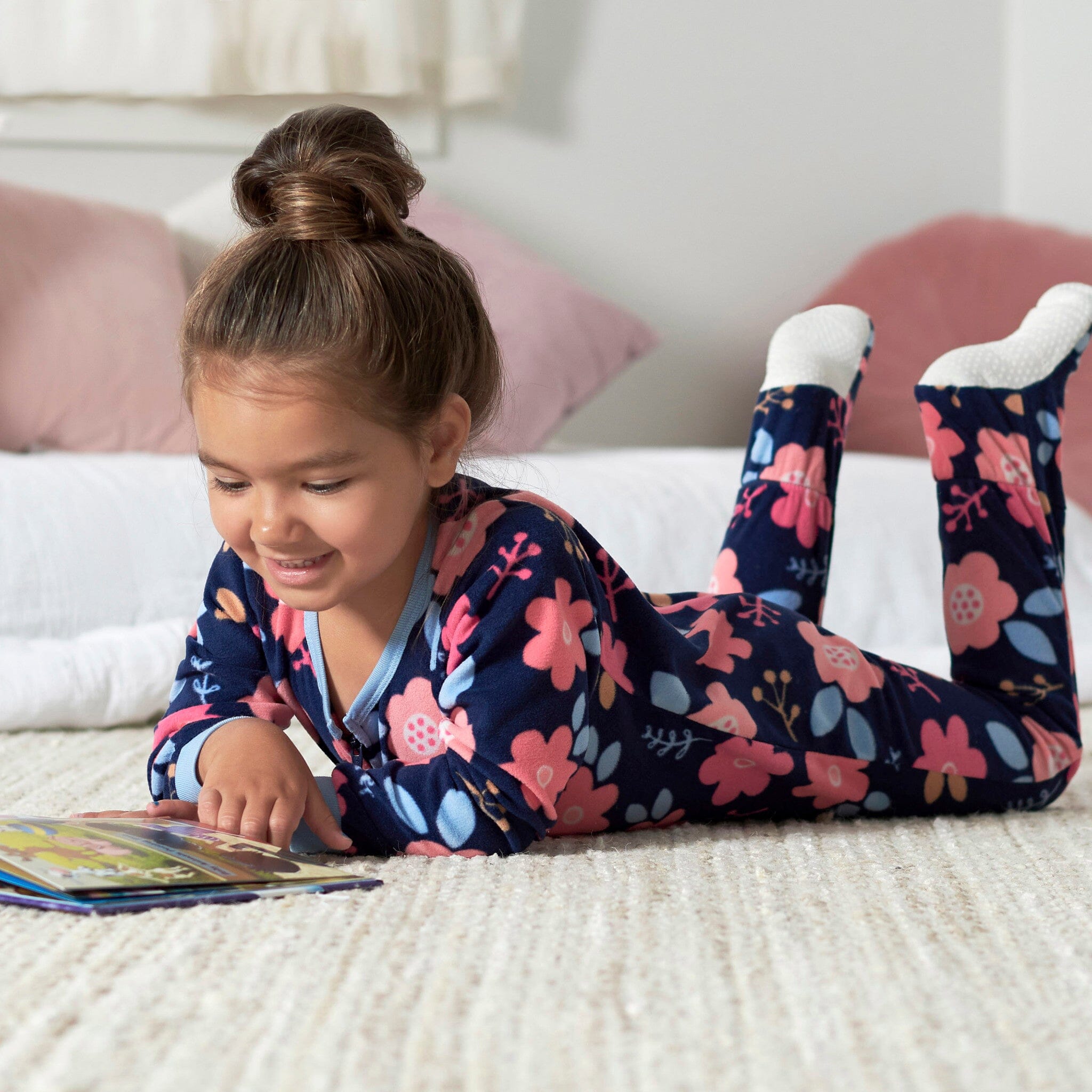 Baby Girls Floral Fleece Footed Pajamas, 24M - Image 3