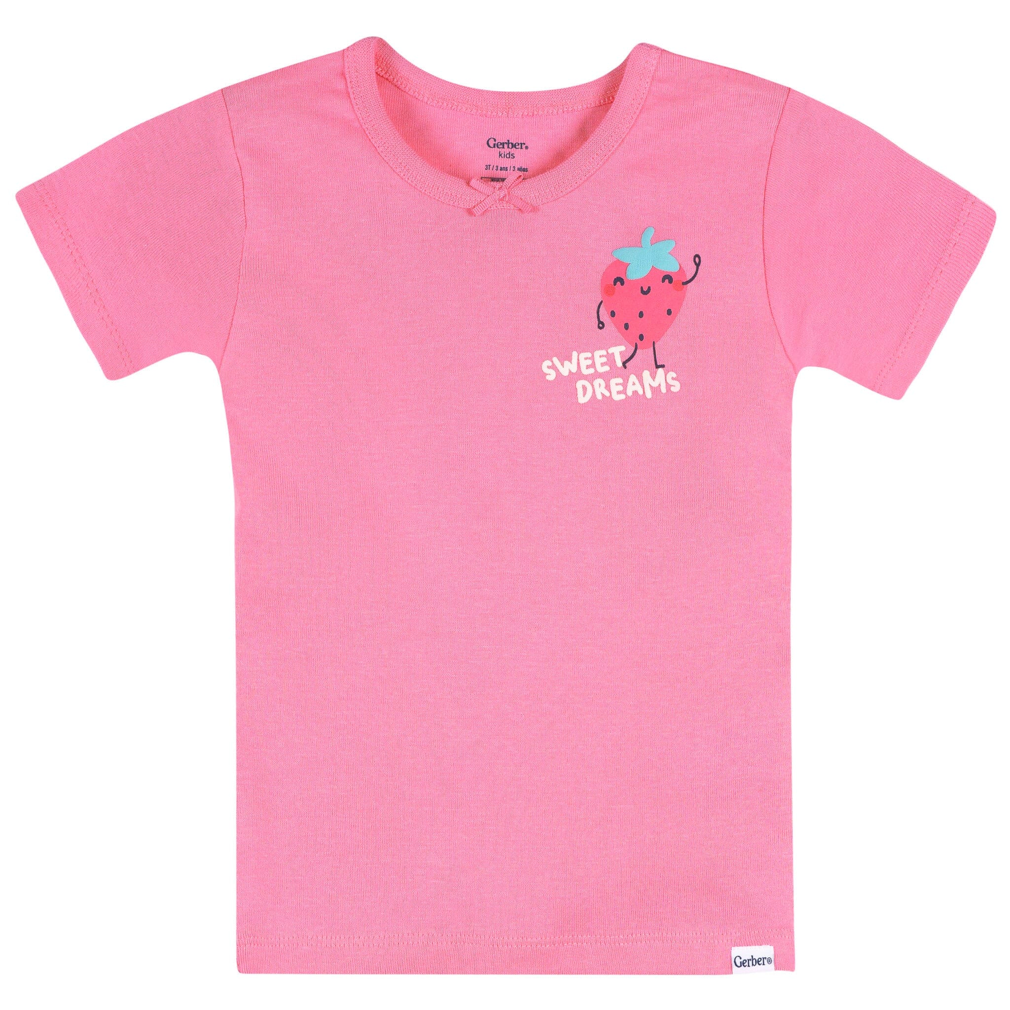 4-Piece Infant & Toddler Girls Pink and Green Strawberries Cotton Pajama Short Set - Image 2