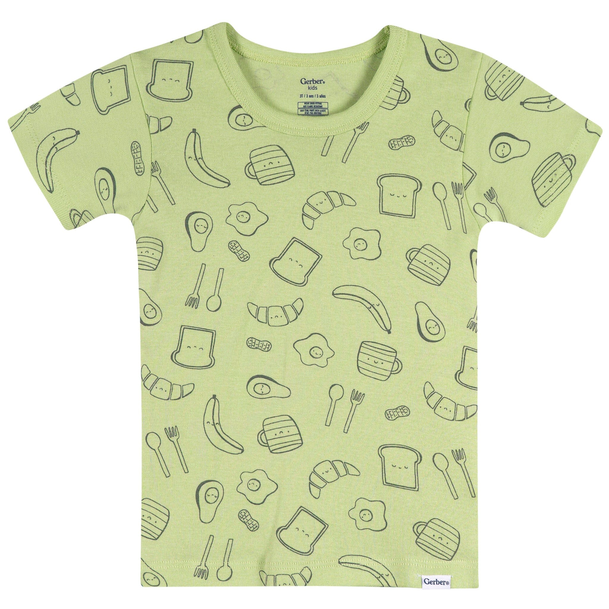 4-Piece Infant & Toddler Neutral Green Breakfast Cotton Pajama Short Set - Image 2