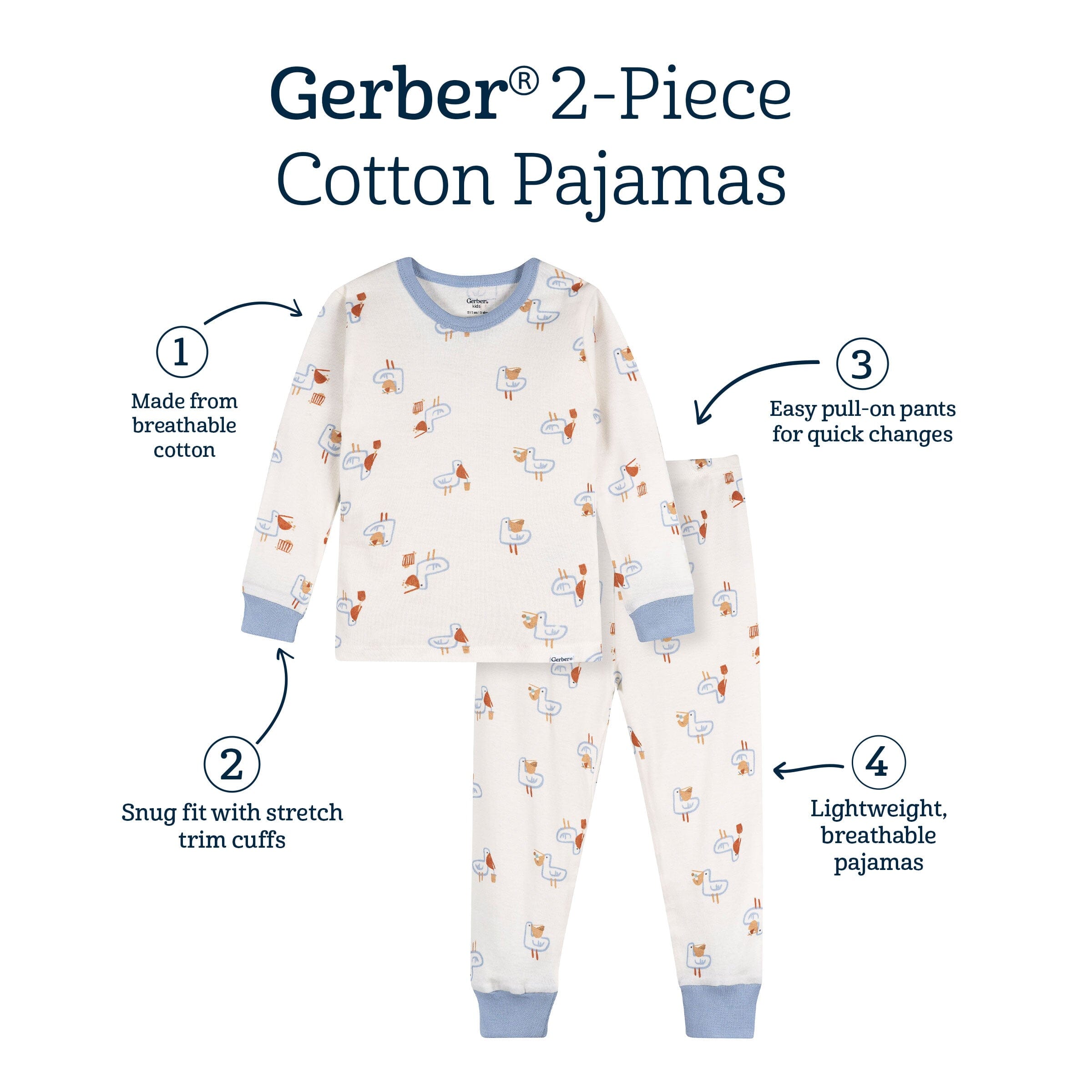 2-Piece Infant & Toddler Boys Hungry Pelican Cotton Pajama Set - Image 8