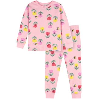 2-Piece Infant & Toddler Girls Pink Tulips Cotton Pajama Set