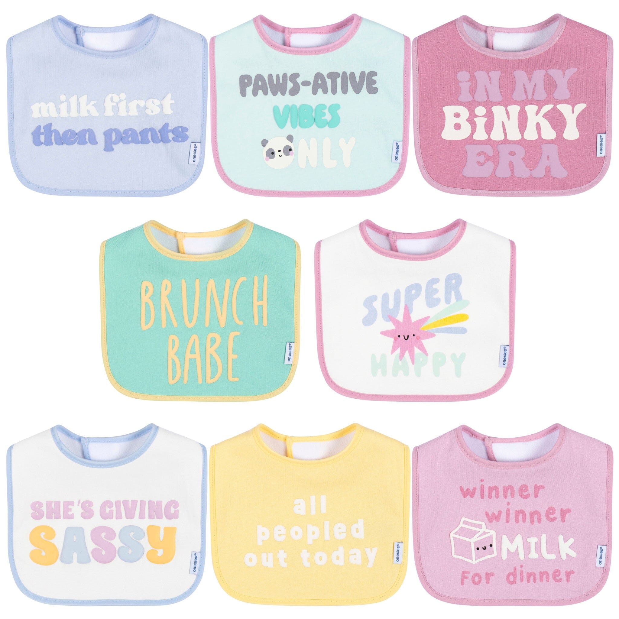 8-Pack Baby Girls Super Happy Drooling Bibs