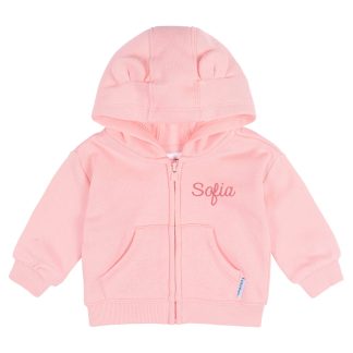Embroidered Baby Neutral Pink Zip Front Sweatshirt