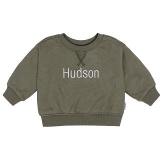 Embroidered Baby & Toddler Neutral Moss Green Crewneck Sweatshirt