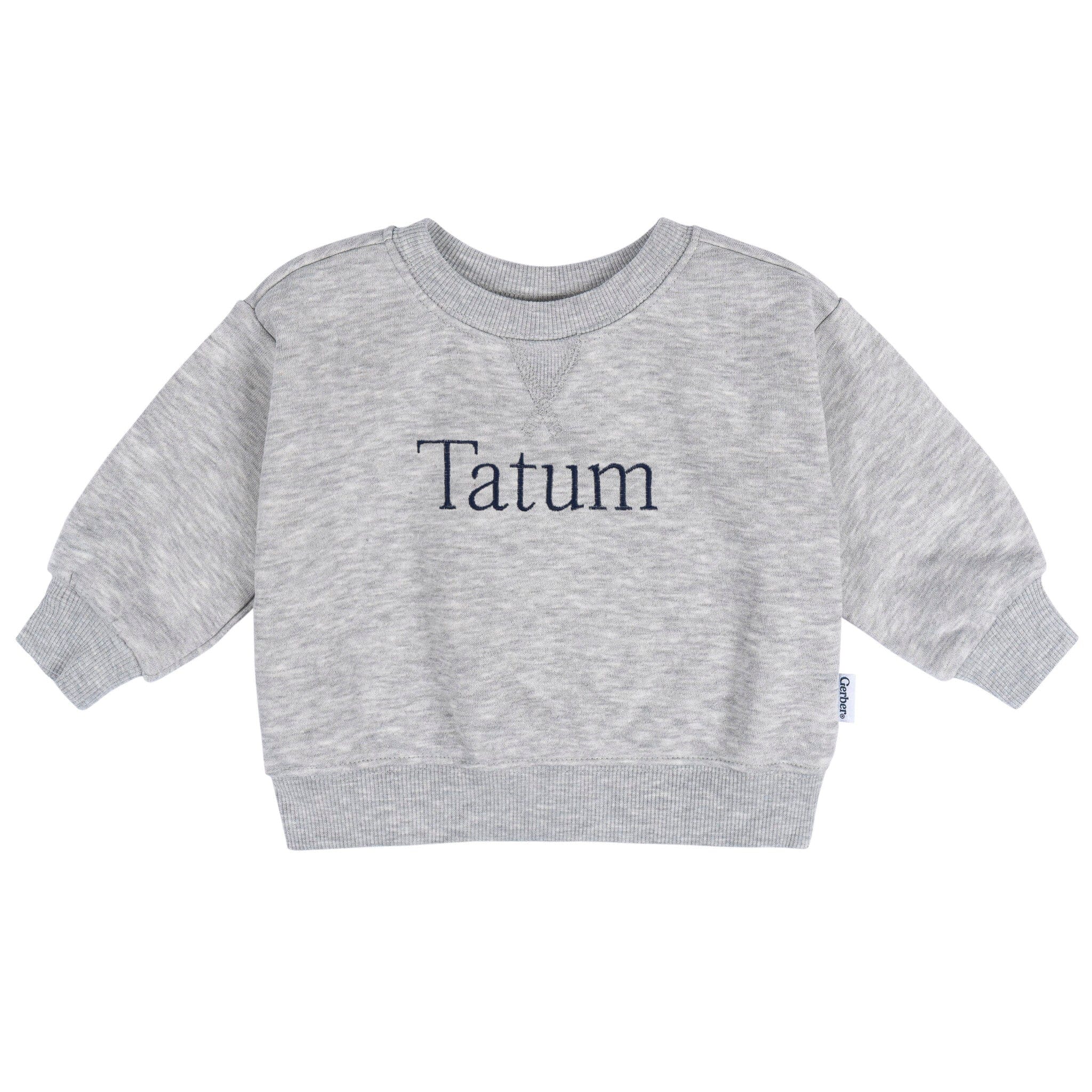 Embroidered Baby & Toddler Neutral Grey Heather Crewneck Sweatshirt