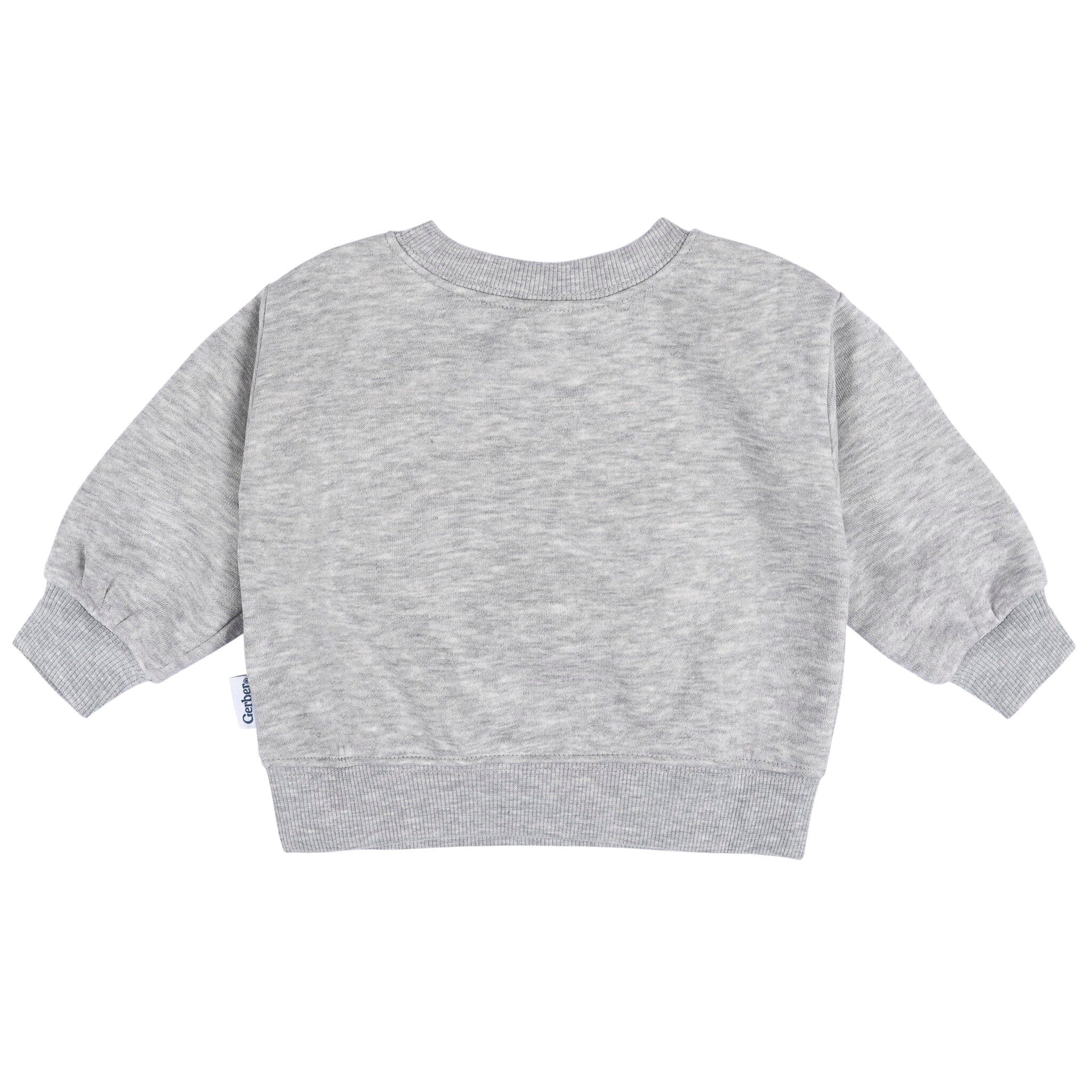 Embroidered Baby & Toddler Neutral Grey Heather Crewneck Sweatshirt - Image 2
