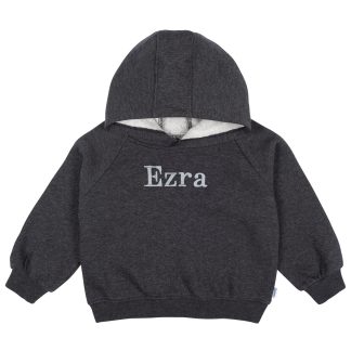 Embroidered Baby & Toddler Neutral Charcoal Heather Pullover Hooded Sweatshirt
