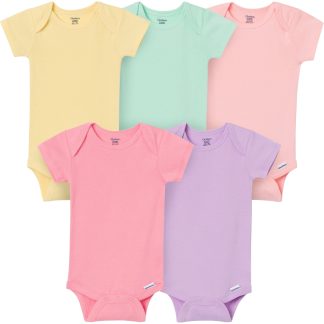 5-Pack Baby Girls Pastels Short Sleeve Bodysuits