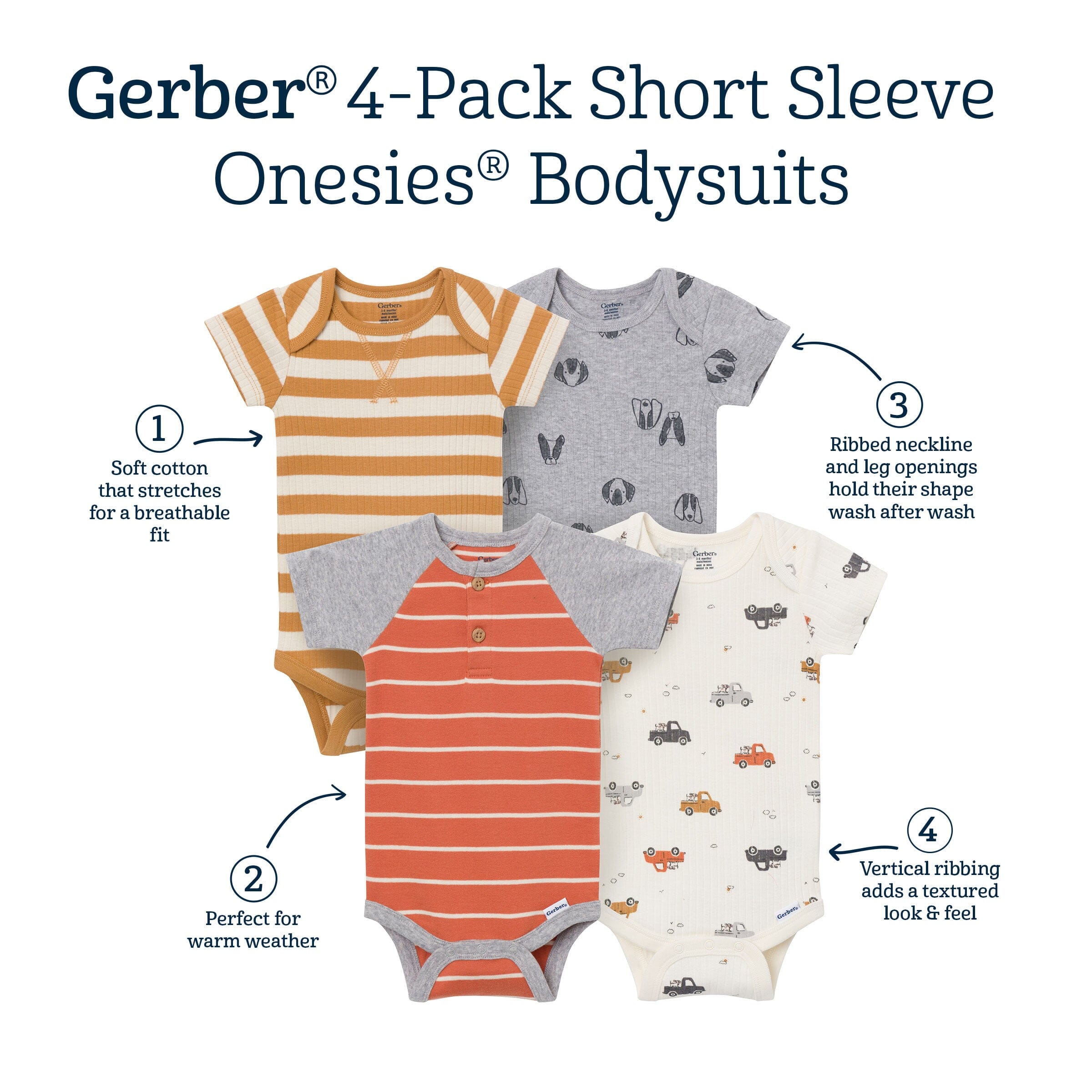 4-Pack Baby Boys Trucks & Dogs Short Sleeve Bodysuits - Image 9