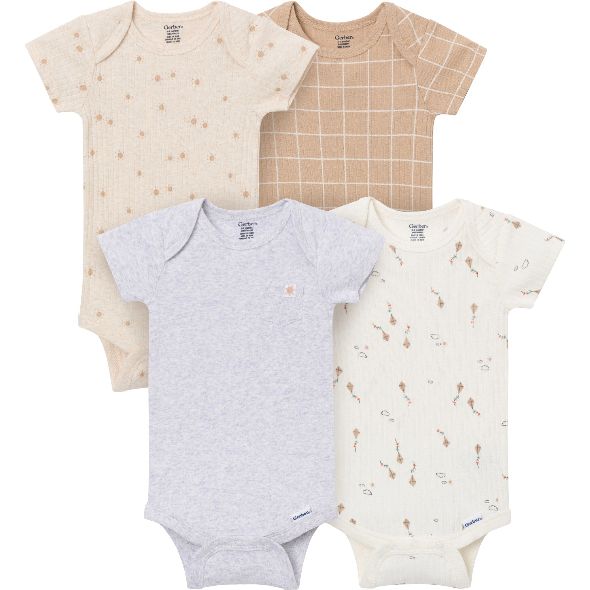 4-Pack Baby Neutral Sunny Day Kites Short Sleeve Bodysuits
