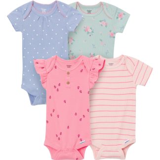 4-Pack Baby Girls Ladybug Pink Short Sleeve Bodysuits