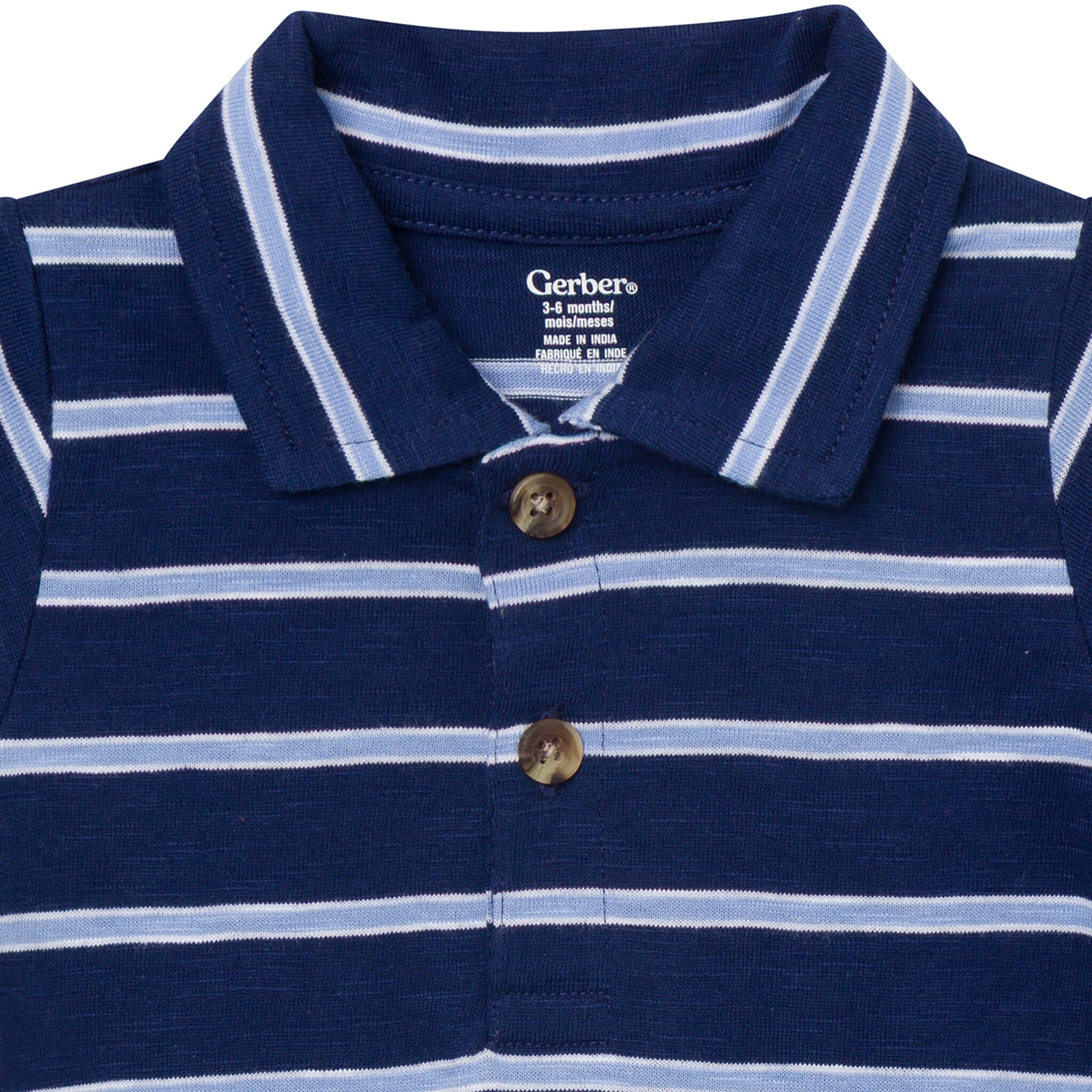 Baby Boys Navy Stripes Polo Bodysuit - Image 2