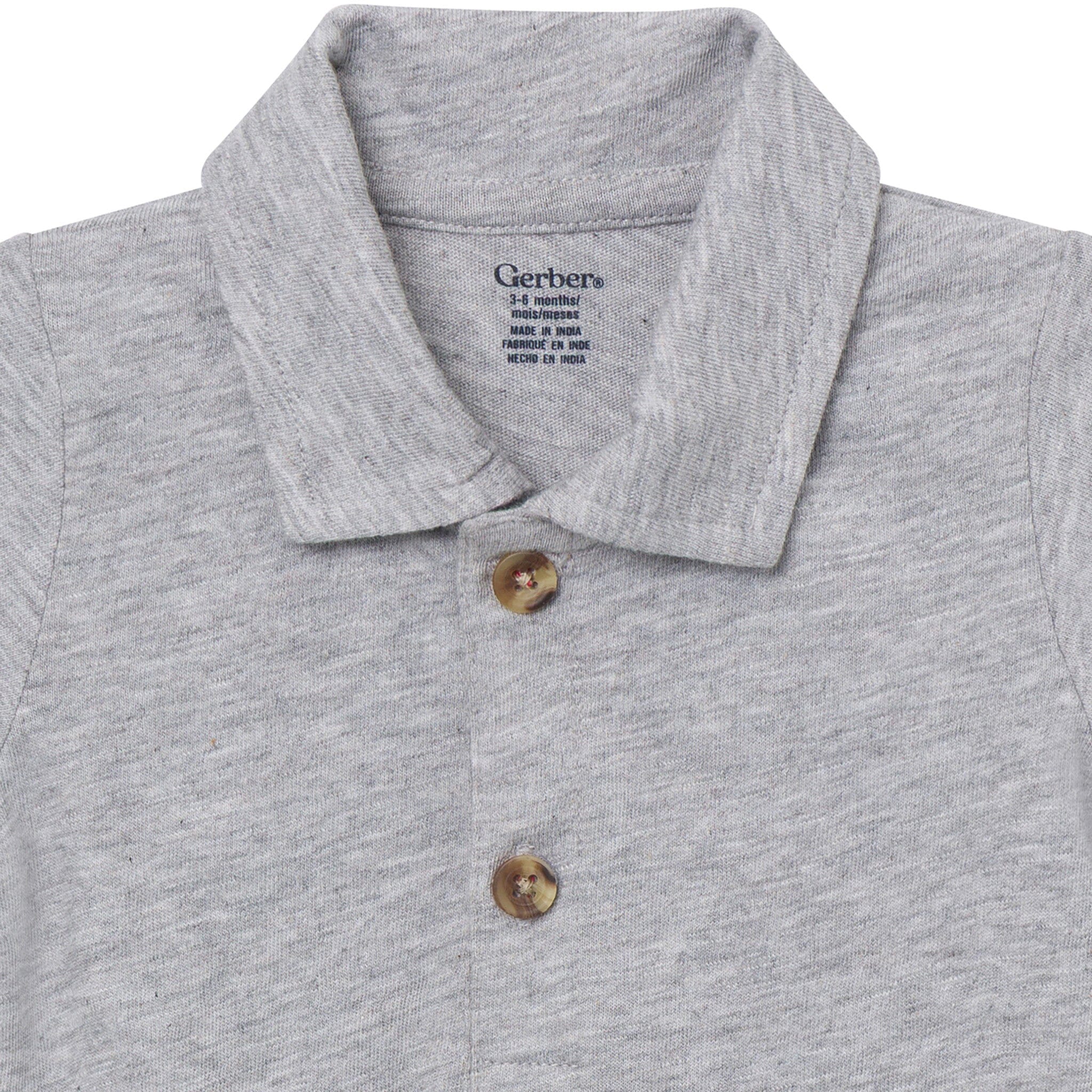 Baby Boys Gray Heather Polo Bodysuit - Image 2