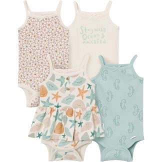 4-Pack Baby Girls Shells Sleeveless Bodysuits