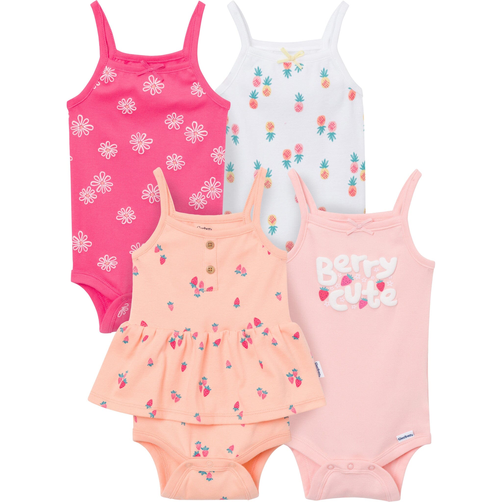4-Pack Baby Girls Berries Sleeveless Bodysuits