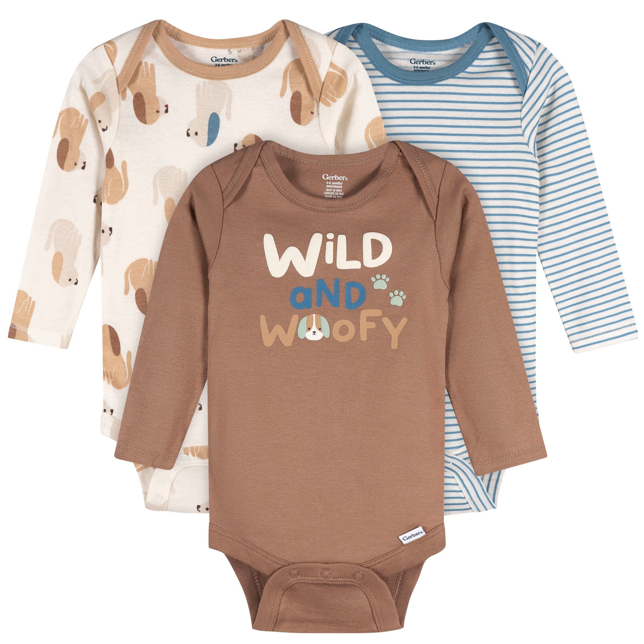 3-Pack Baby Boys Wild Woofy Long Sleeve Onesies® Bodysuits