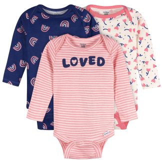 3-Pack Baby Girls Loved Long Sleeve Onesies® Bodysuits