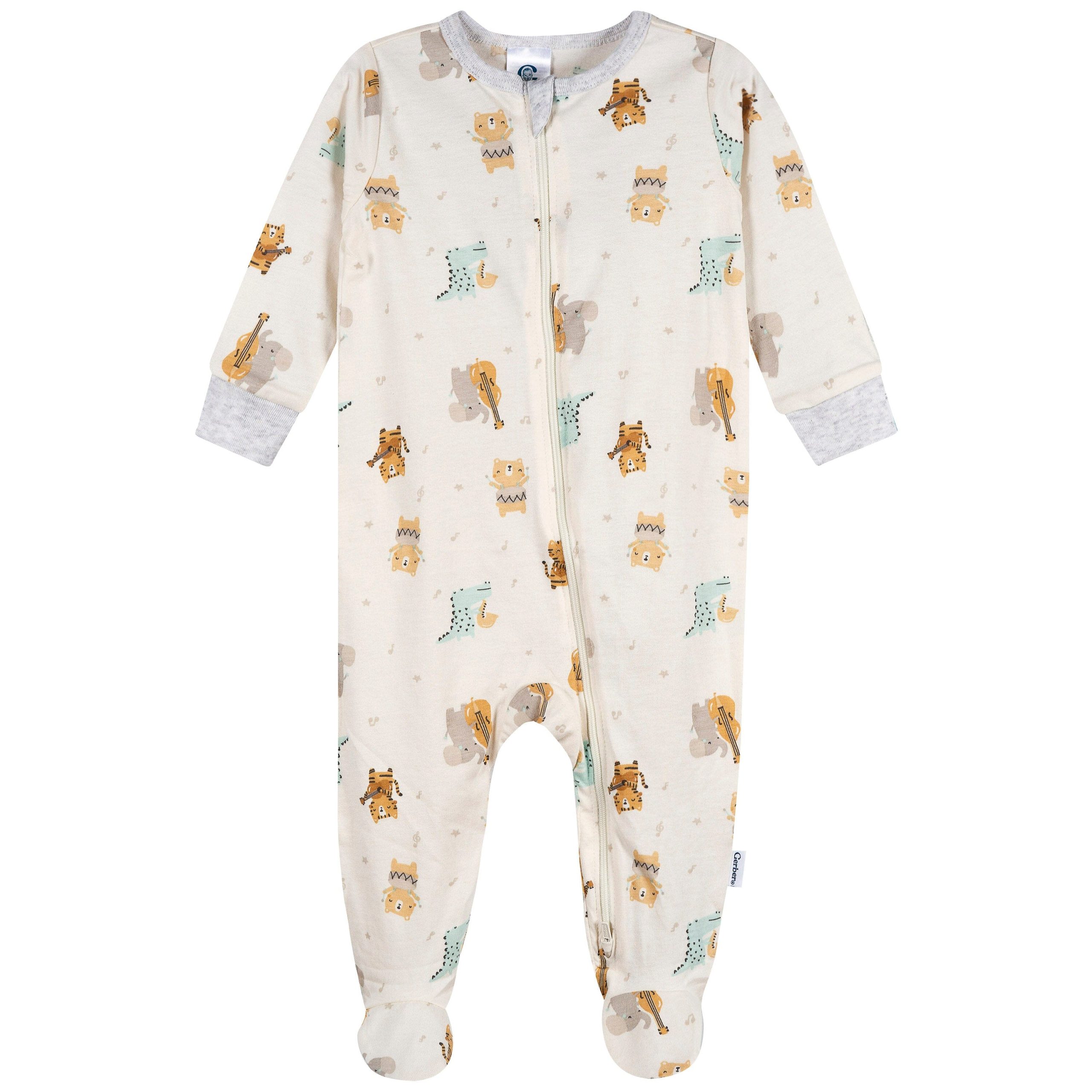 4-Pack Baby Neutral Musical Animals Long Sleeve Onesies® Bodysuits and Sleep 'N Play - Image 2