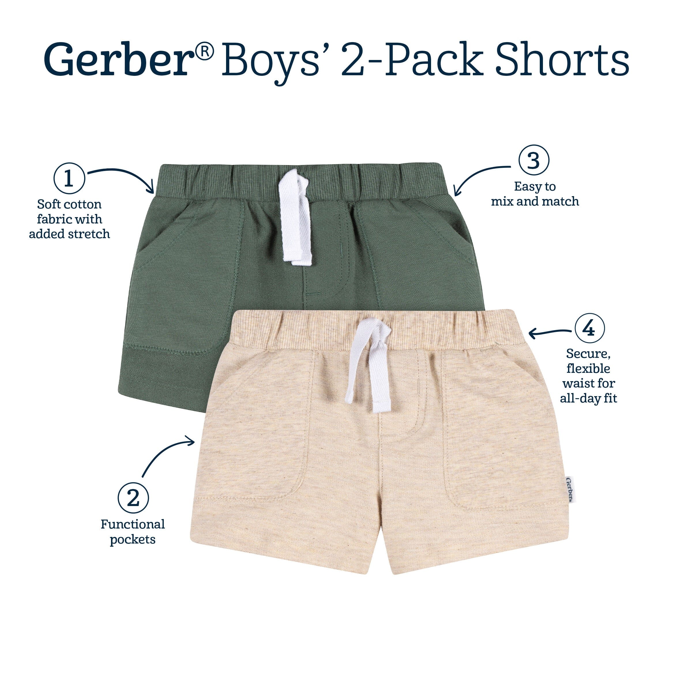 2-Pack Baby & Toddler Boys Green & Tan Knit Shorts - Image 9