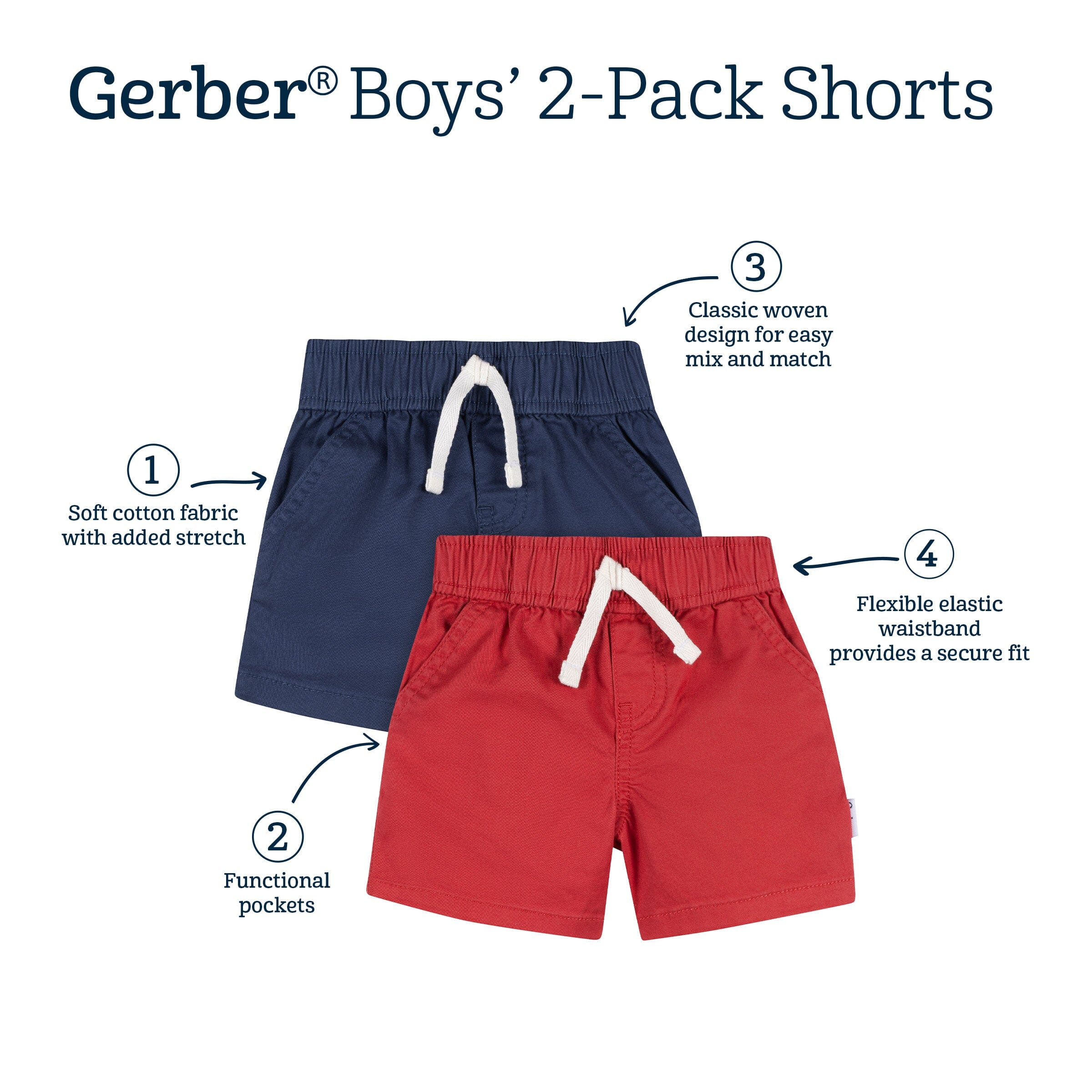 2-Pack Baby & Toddler Boys Blue & Red Twill Shorts - Image 7