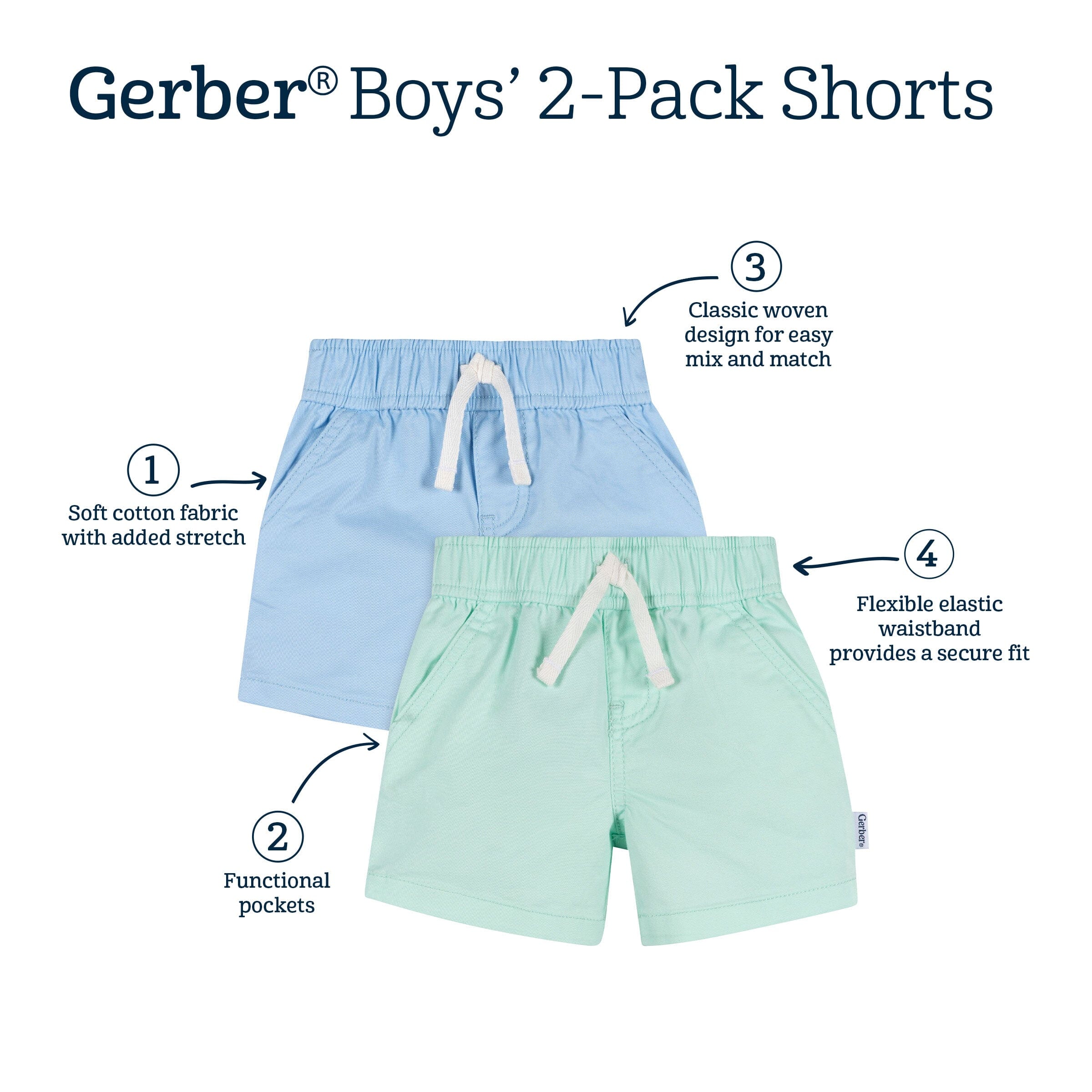 2-Pack Baby & Toddler Boys Green & Blue Twill Shorts - Image 7