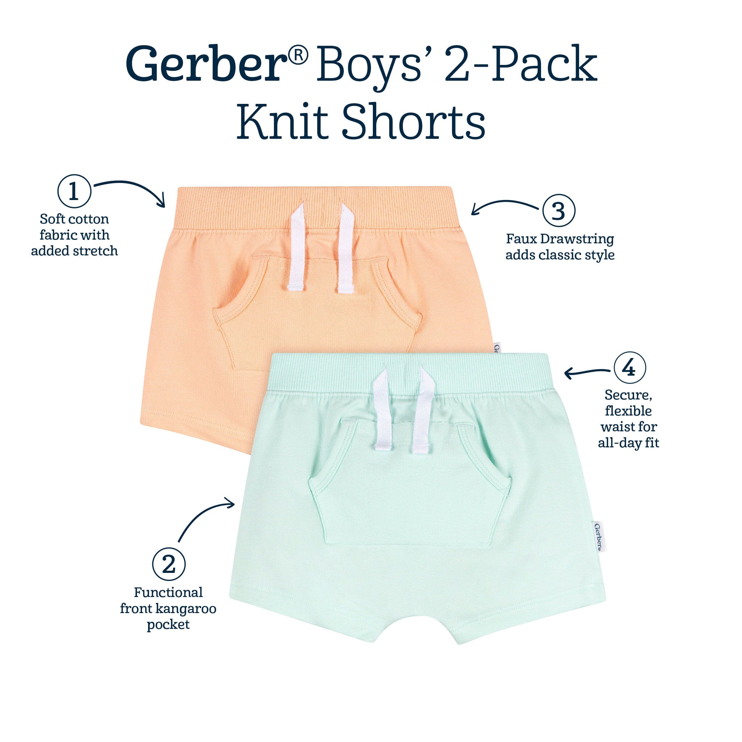 2-Pack Baby Boys Aqua & Peach Shorts - Image 10