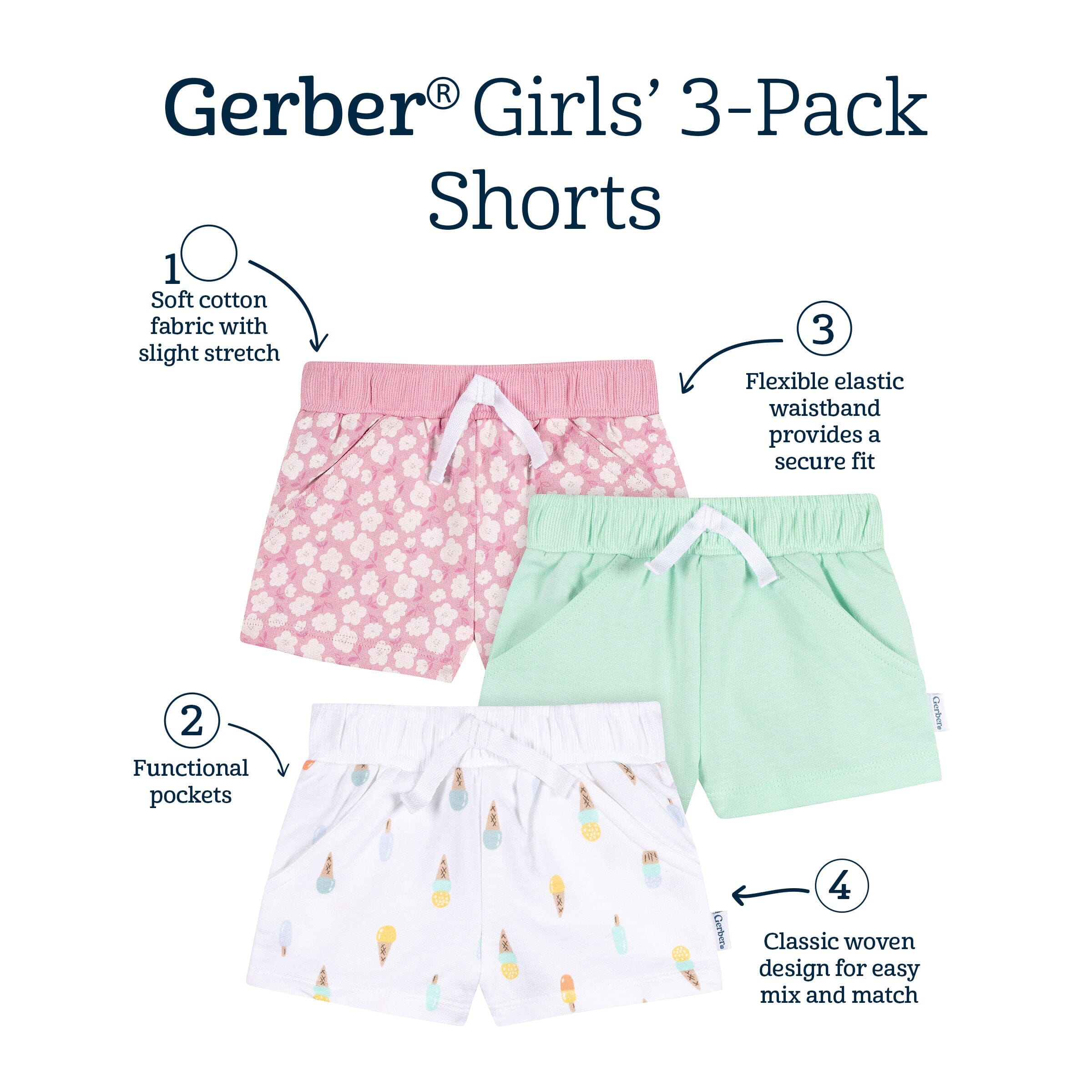 3-Piece Baby & Toddler Girls Ice Cream Knit Shorts - Image 14
