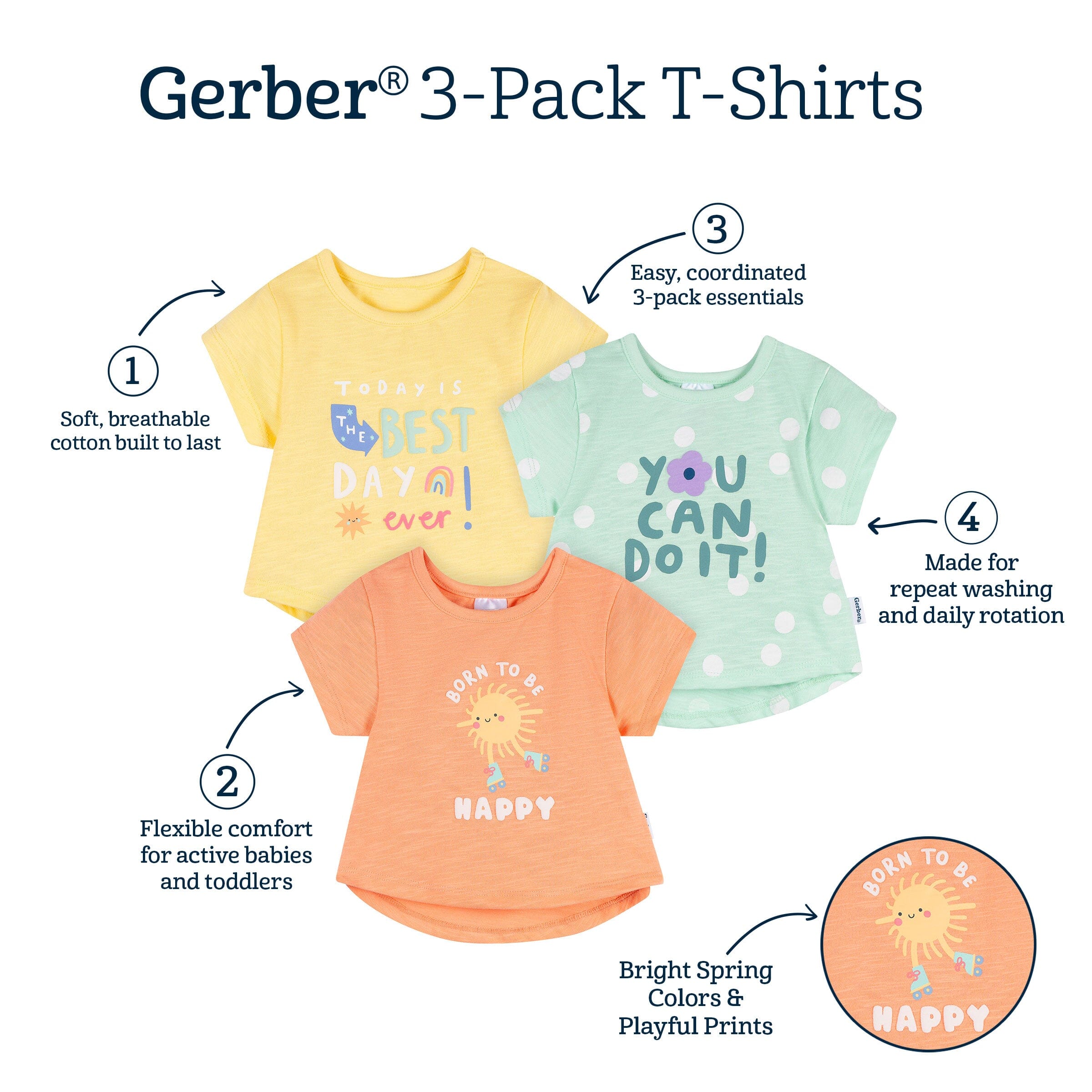3-Pack Baby & Toddler Girls Best Day Ever Short Sleeve Graphic T-Shirts - Image 5