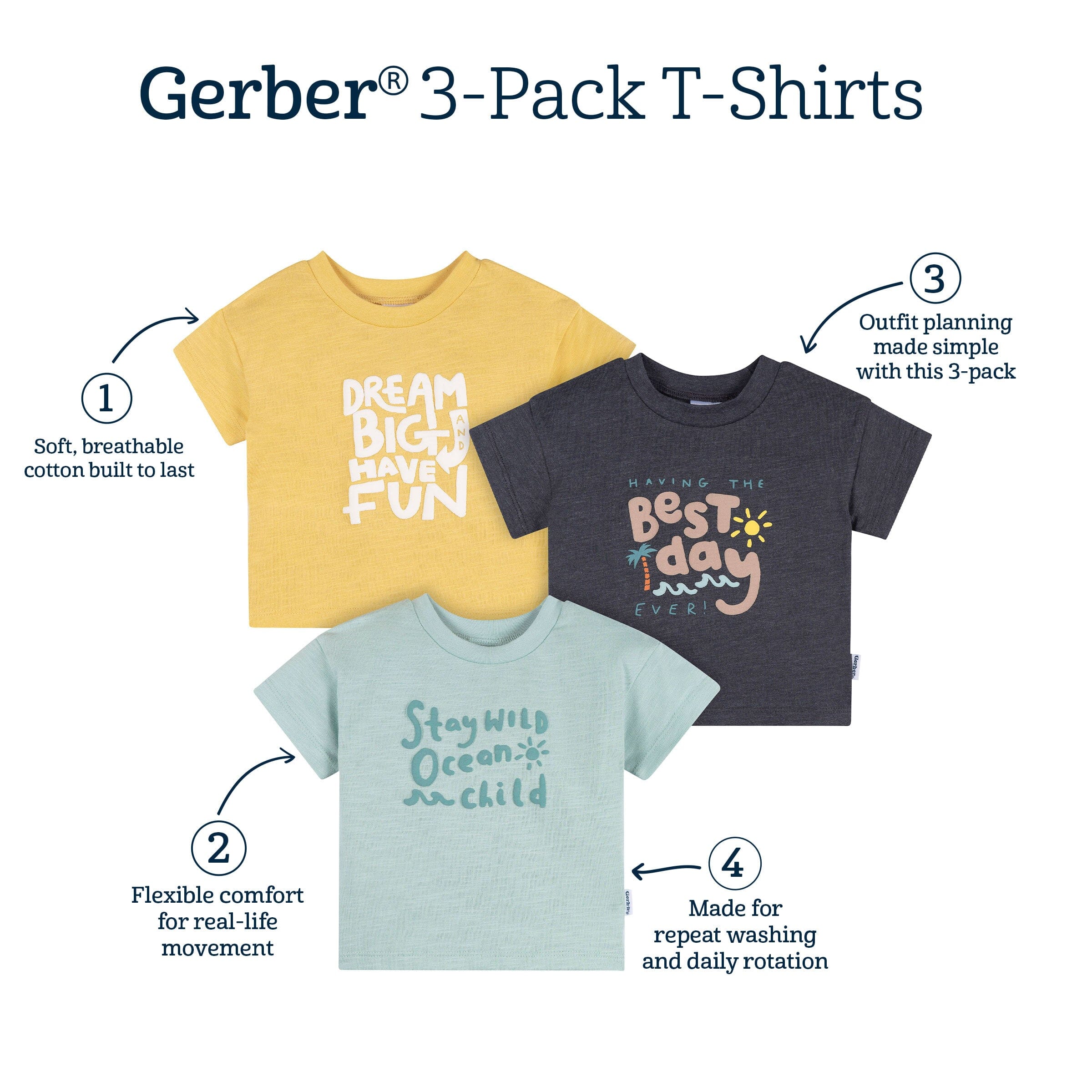 3-Pack Baby & Toddler Boys Ocean Child Short Sleeve Graphic T-Shirts - Image 5