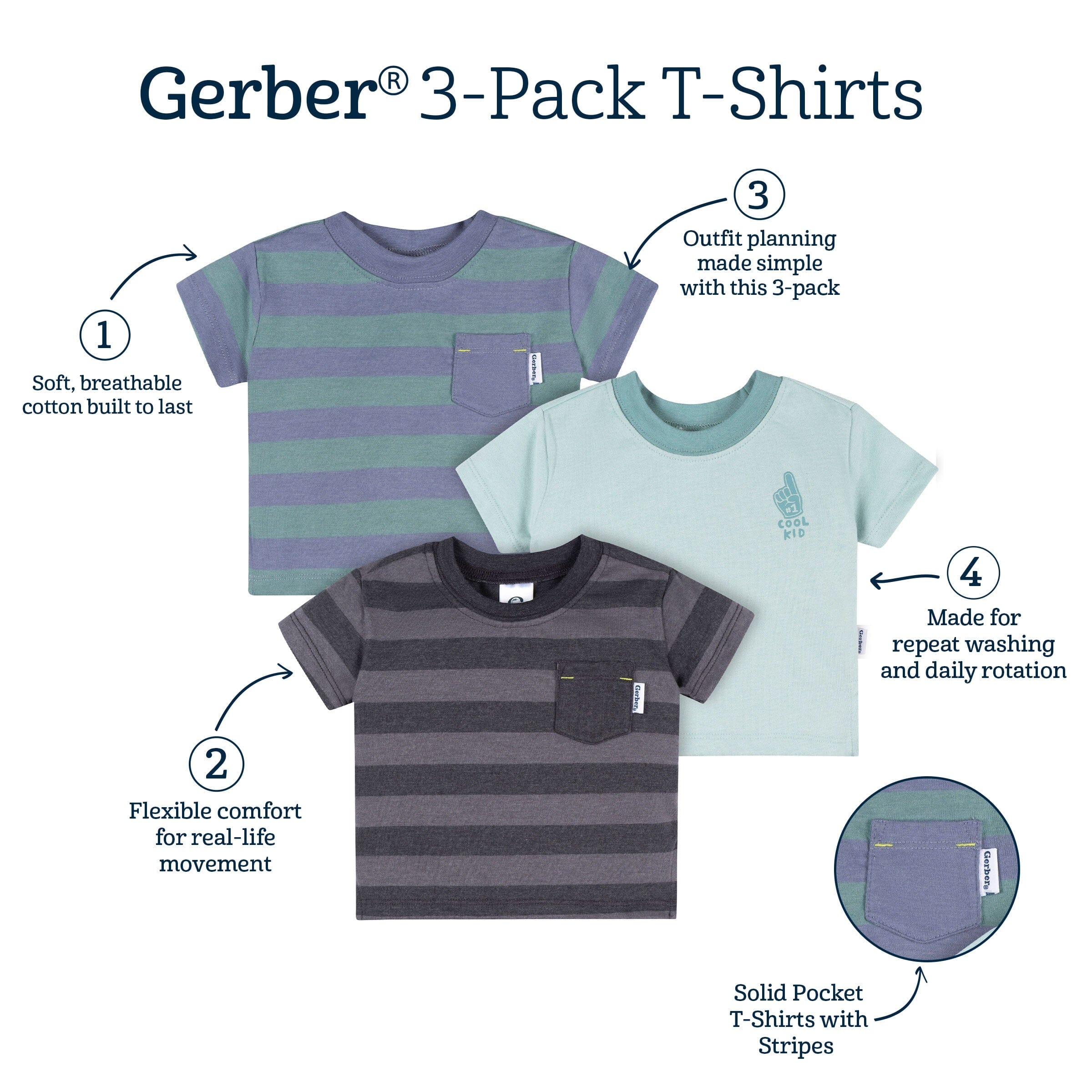 3-Pack Baby & Toddler Boys Stripes Short Sleeve T-Shirts - Image 7