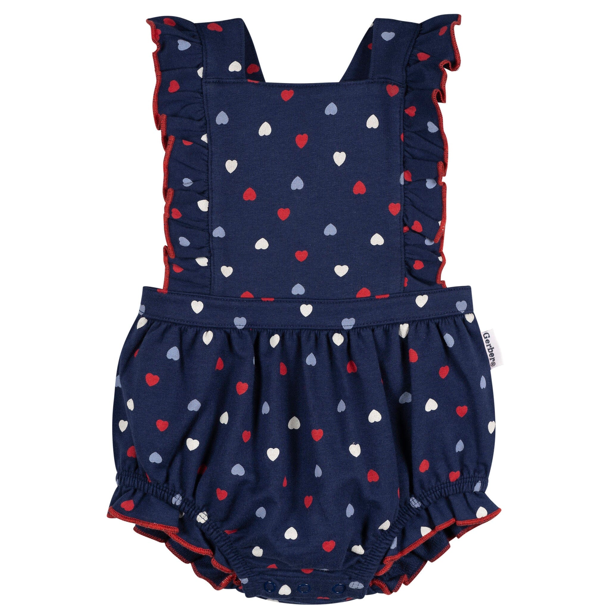Baby Girls Red, White, & Blue Hearts Bubble Romper