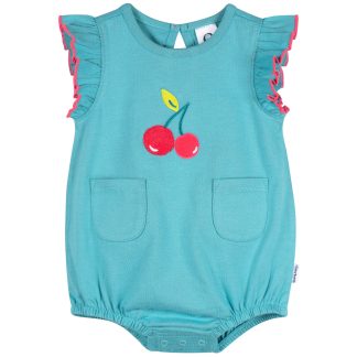 Baby Girls Aqua Cherries Pocket Bubble Romper