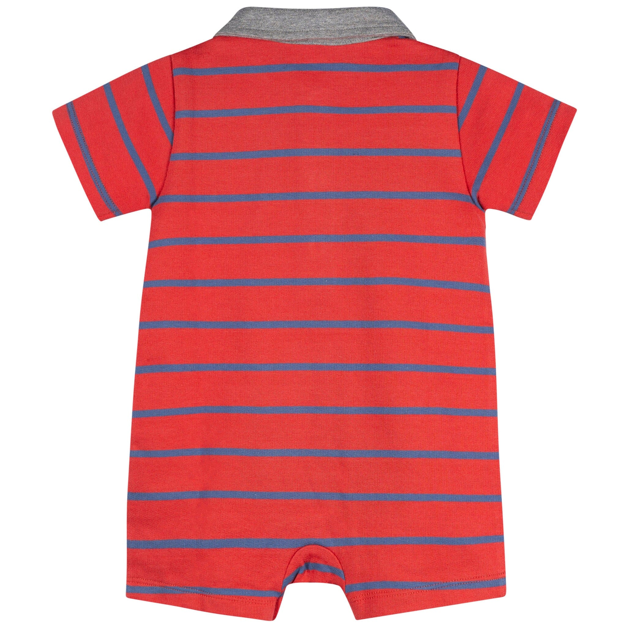 Baby Boys Red & Blue Stripe Collared Romper - Image 2
