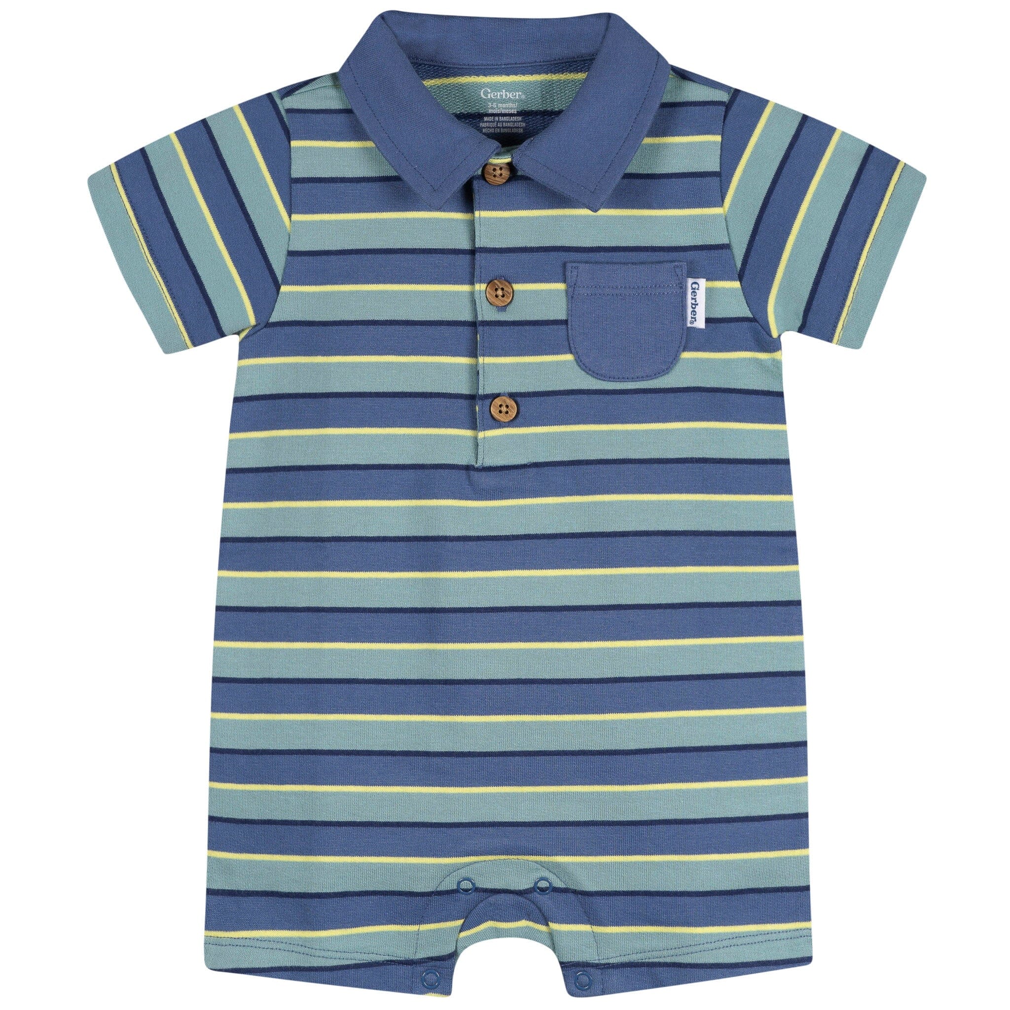 Baby Boys Blue & Green Stripe Collared Romper