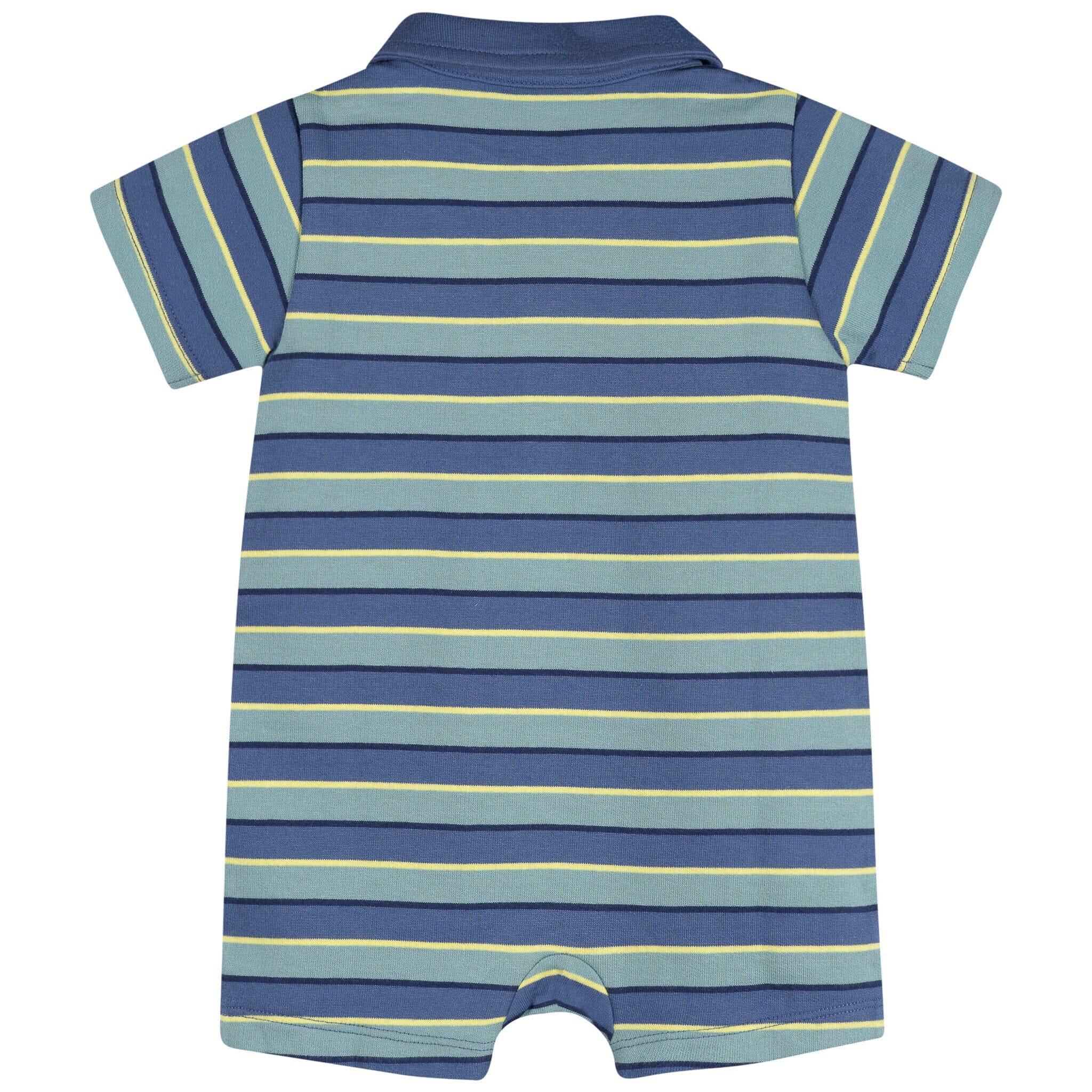 Baby Boys Blue & Green Stripe Collared Romper - Image 5