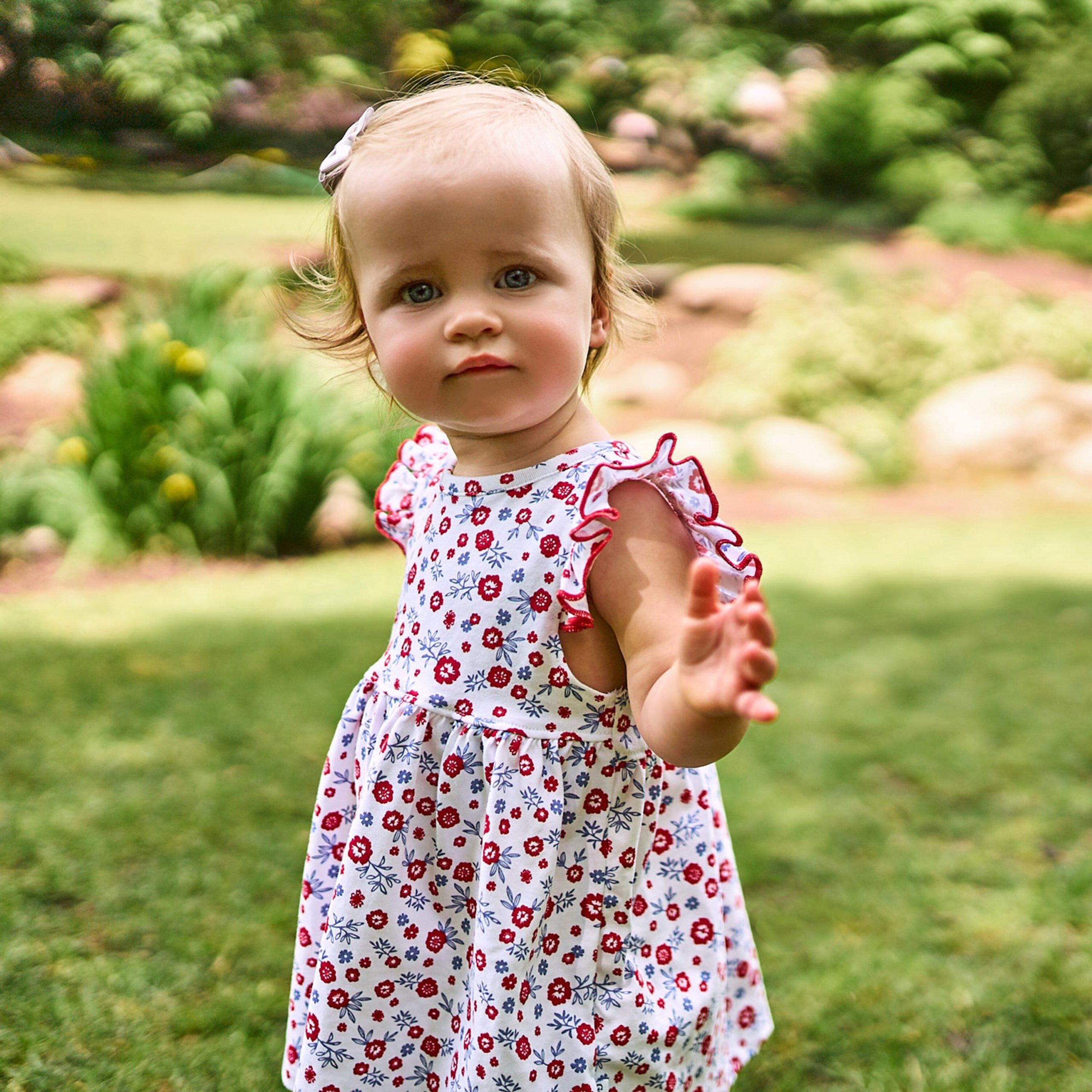 Baby Girls Red, White, & Blue Floral Dress - Image 2
