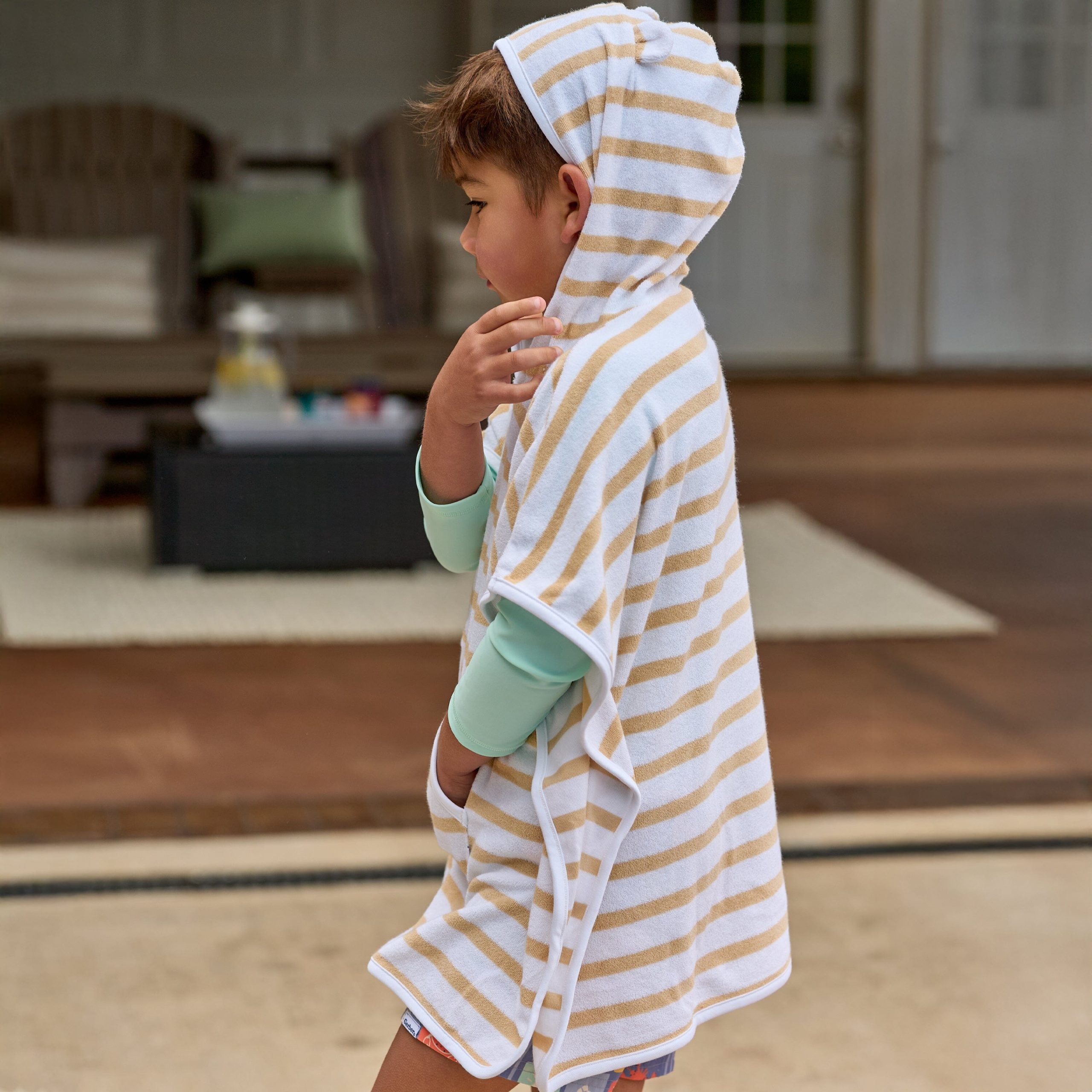 Baby Neutral Tan Stripe Hooded Swim Coverup - Image 2