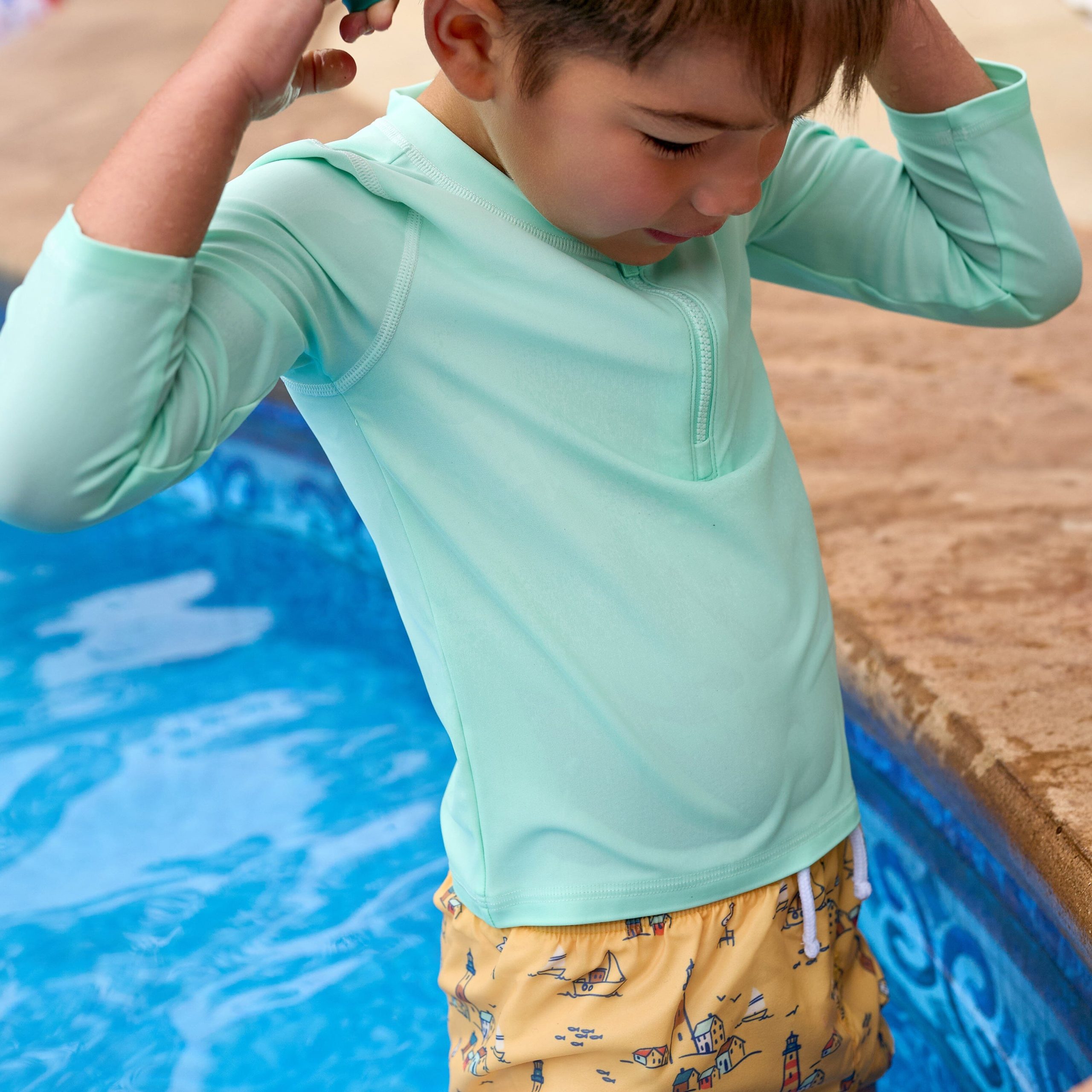 Baby & Toddler Neutral UPF 50+ Green Half Zip Rash Guard - Image 3