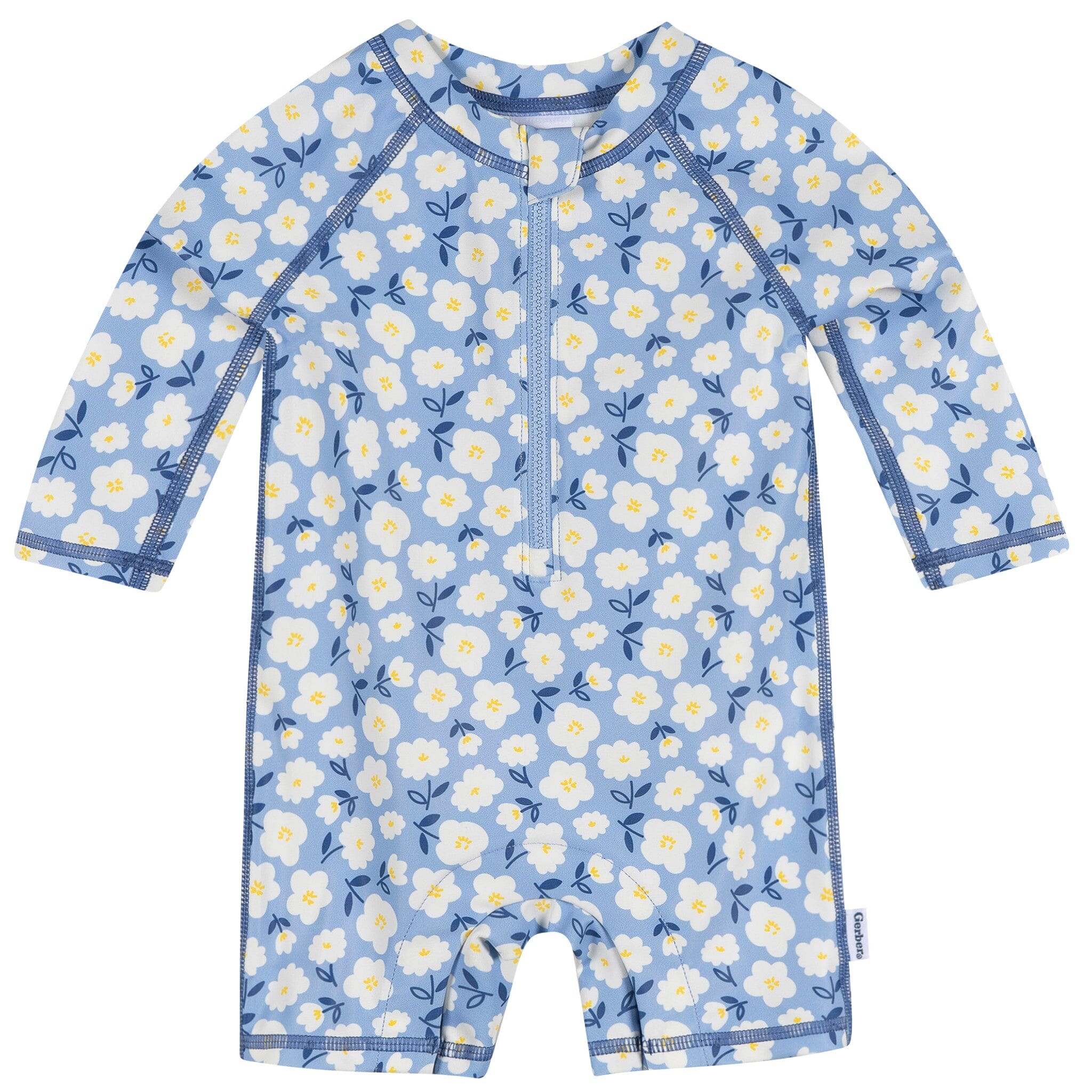 Baby Girls UPF 50+ Blue Daisies Long Sleeve Rash Guard