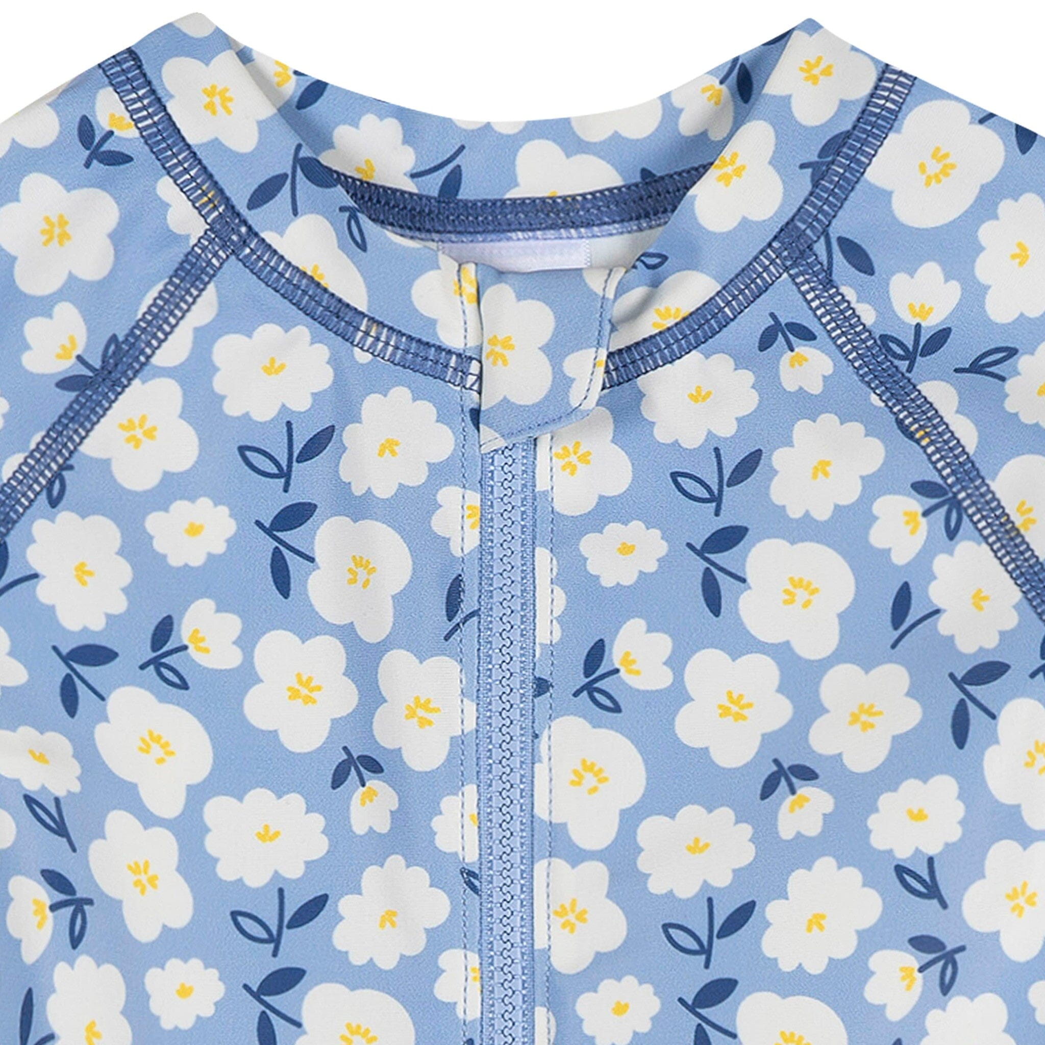 Baby Girls UPF 50+ Blue Daisies Long Sleeve Rash Guard - Image 2