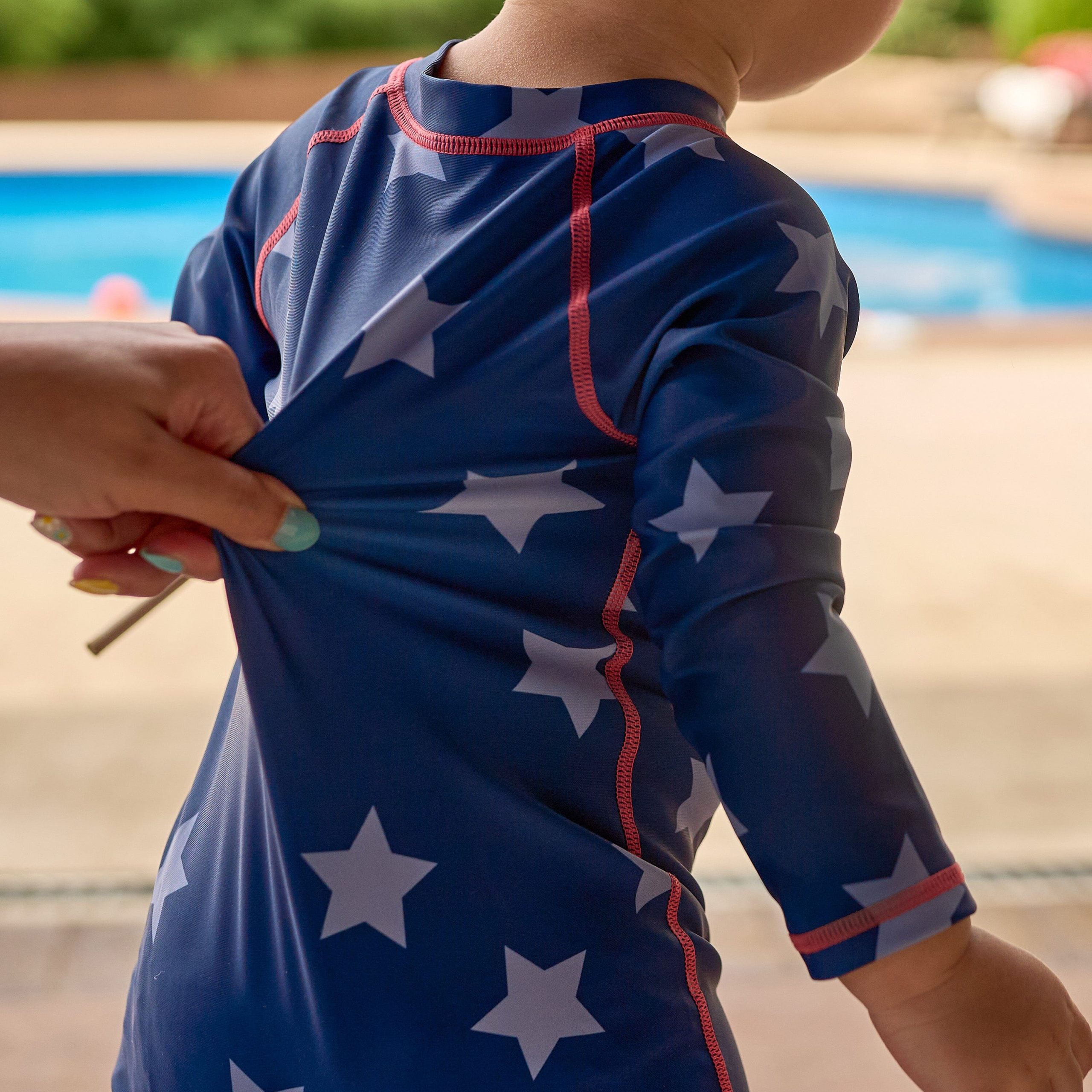 Baby Boys UPF 50+ Blue Stars Long Sleeve Rash Guard - Image 4