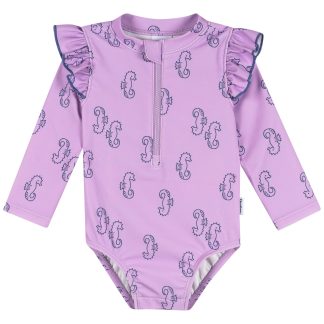 Baby Girls UPF 50+ Purple Seahorses Rash Guard