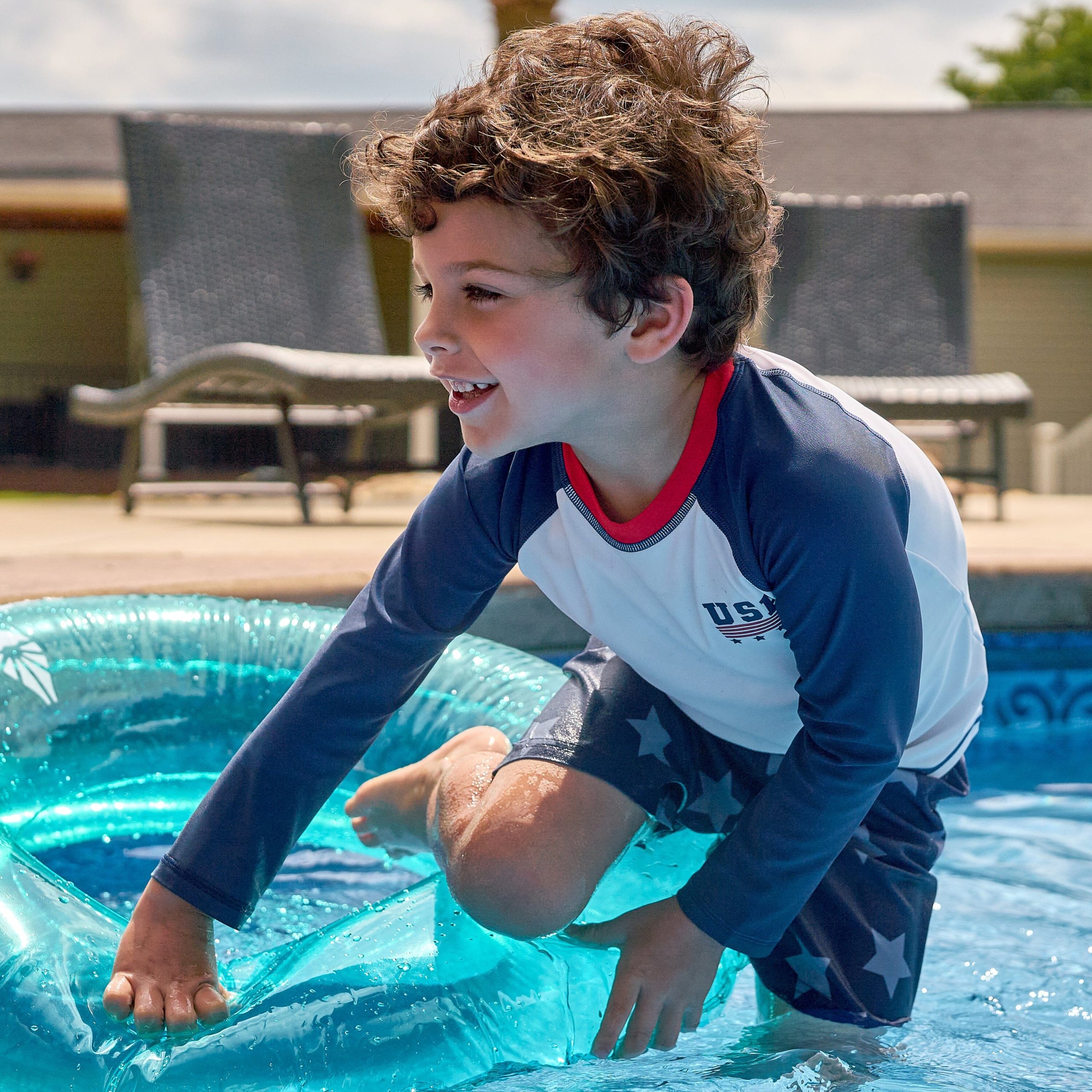 2-Piece Baby & Toddler Boys UPF 50+ Patriotic Stars Rash Guard & Swim Trunks Set - Image 4