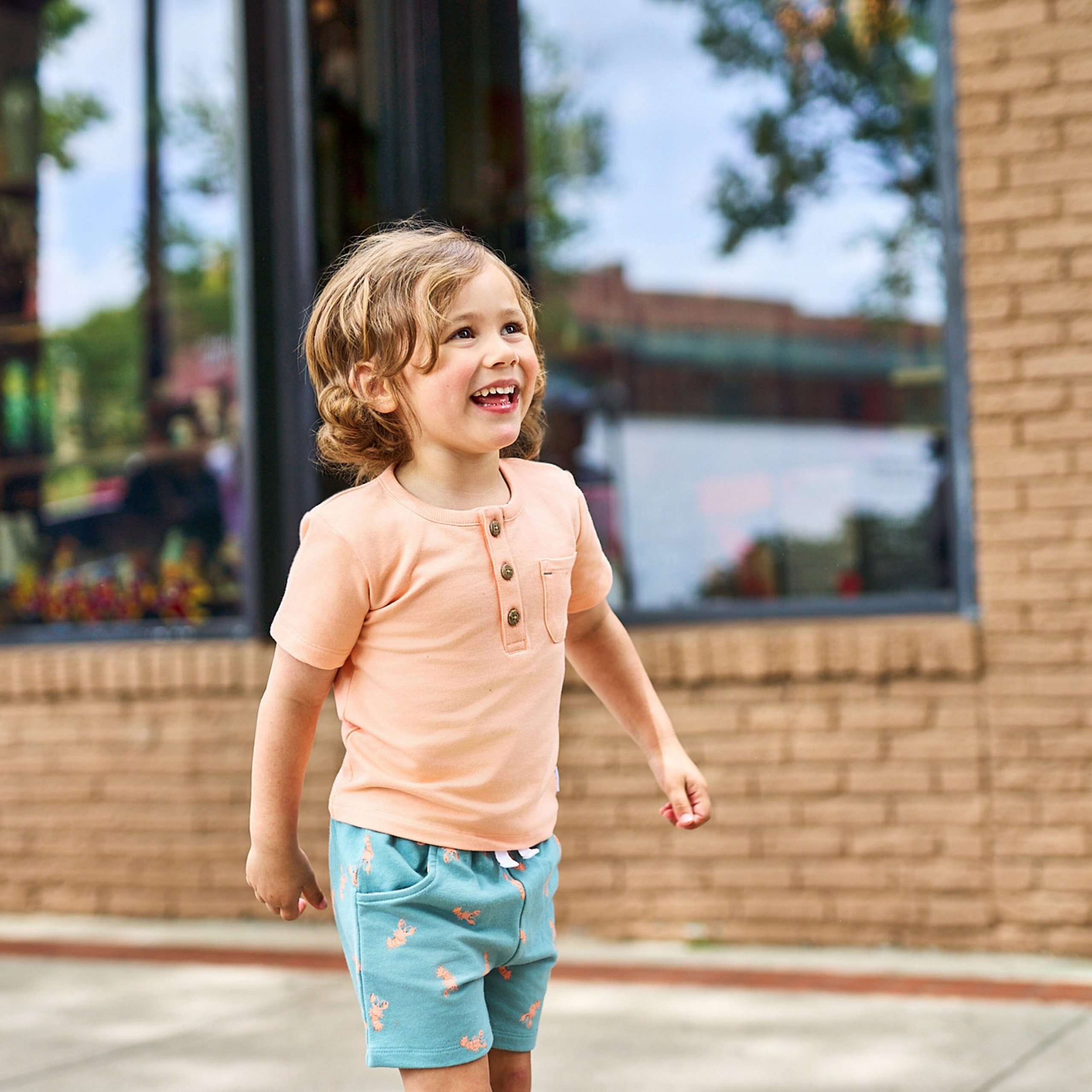 2-Piece Infant & Toddler Boys Peach Lobster Henley Top and Shorts Set - Image 2