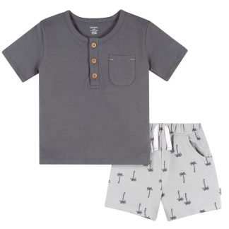 2-Piece Infant & Toddler Boys Palm Tree Henley Top and Shorts Set