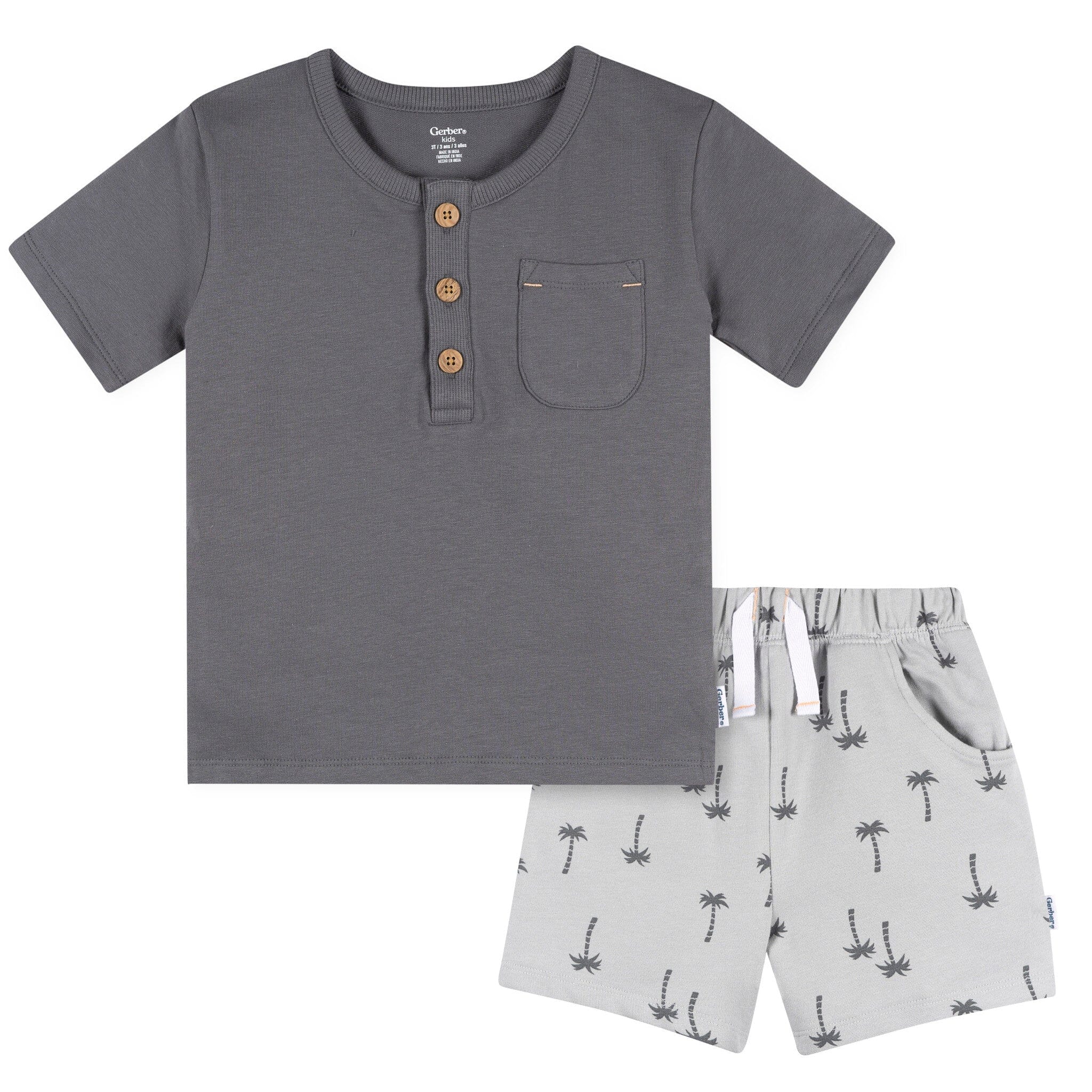 2-Piece Infant & Toddler Boys Palm Tree Henley Top and Shorts Set