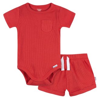 2-Piece Baby Boys Red Bodysuit & Shorts Set