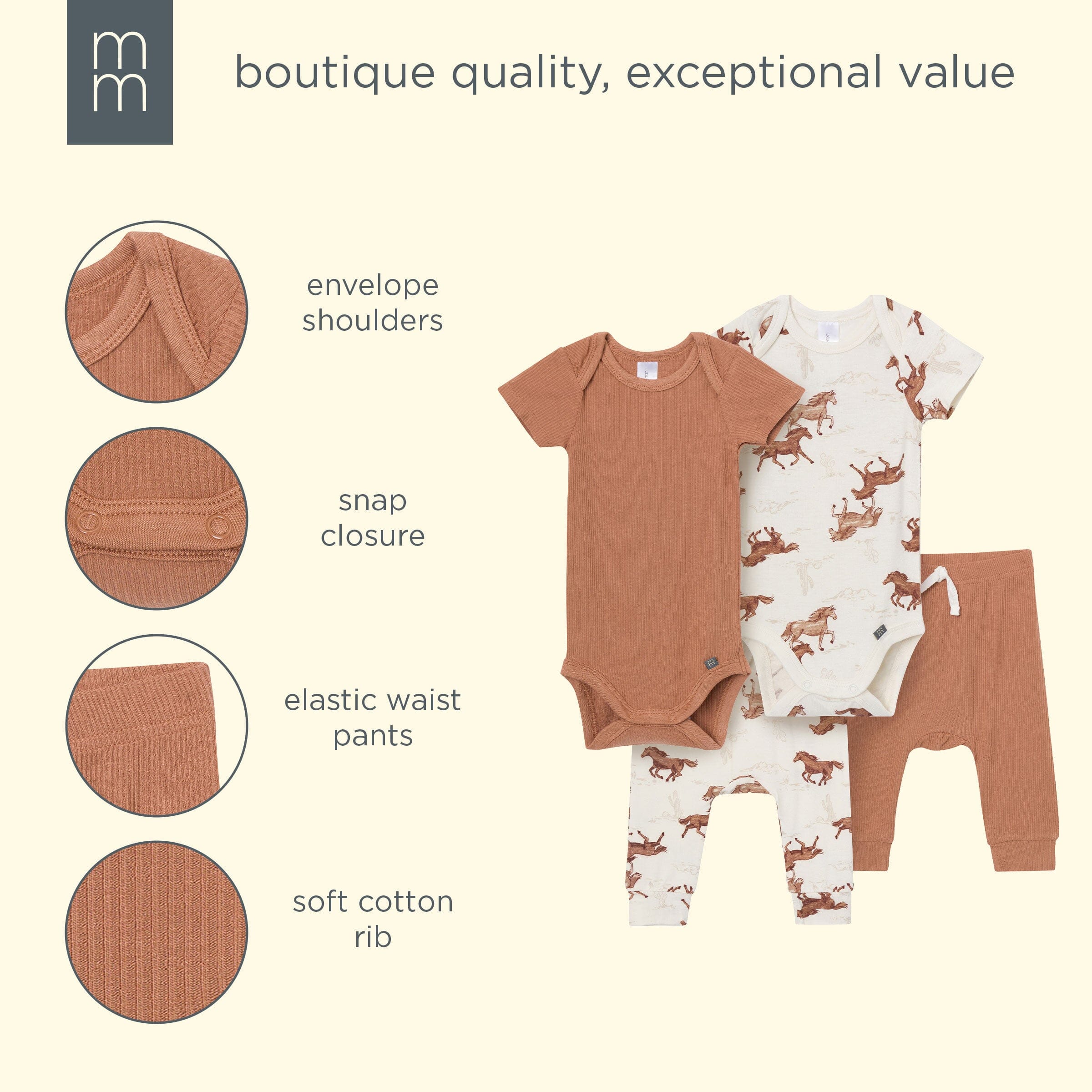 4-Piece Baby Boys Wild Horses Bodysuits and Pants Viscose Set - Image 19